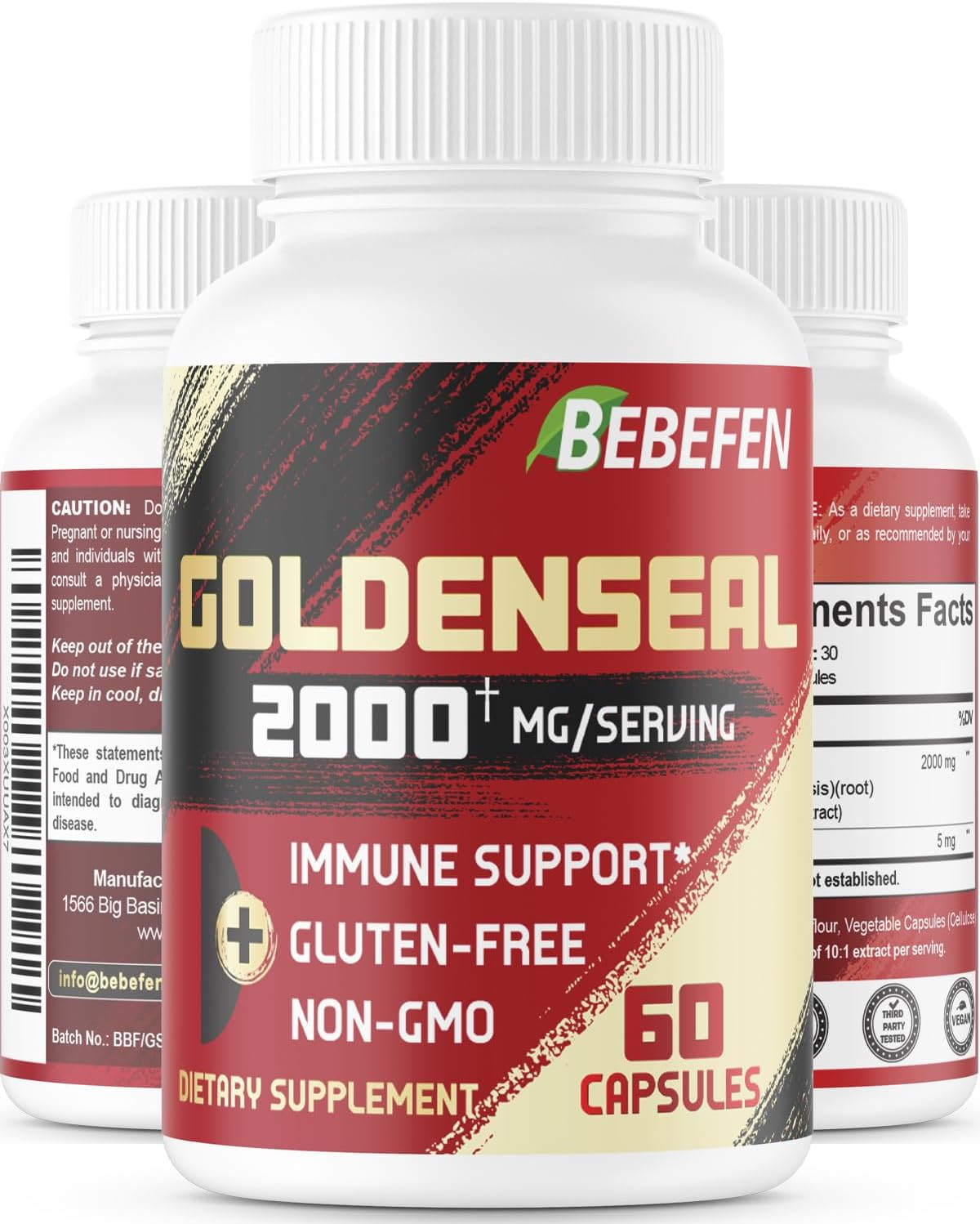 BEBEFEN Goldenseal Root Capsules 2000Mg | Traditional Herb Supplement | Concentrated Extract | Vegetarian, Non-Gmo