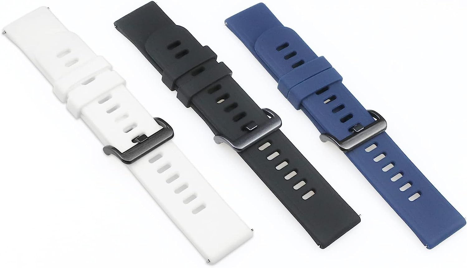 3PCS Silicone Straps Compatible with AGPTEK LW11 Smartwatch Replacement Watch Bands Quick Release Wristbands Black & Dark Blue & White