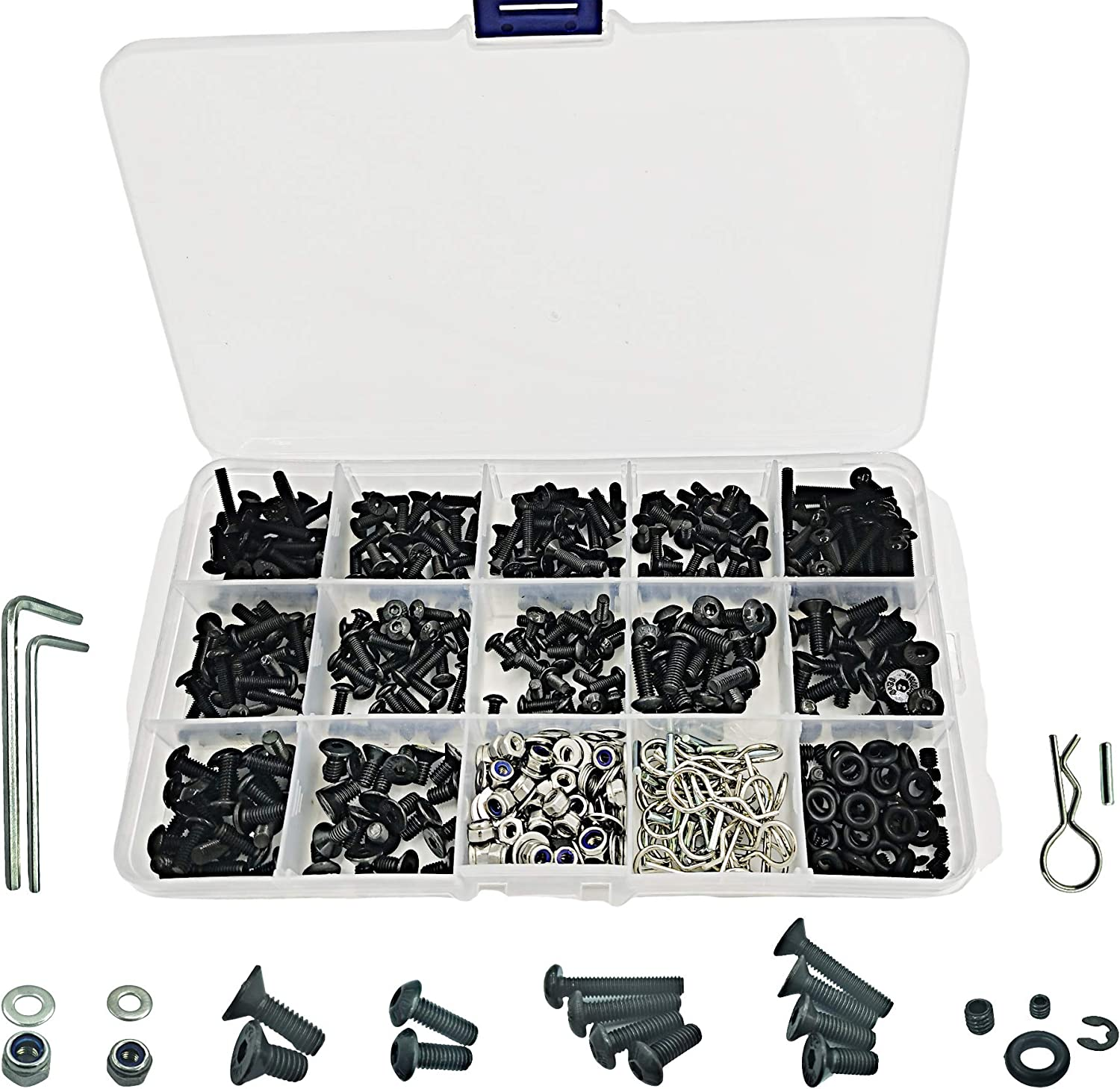 HOPLEX 522PCS RC Screws Kit Reapir Tool Box Set RC Hobby Universal Spare Accessories for Traxxas Tamiya Axial Redcat HPI SCX10 Losi 1/8 1/10 Scale RC Cars Crawler Parts