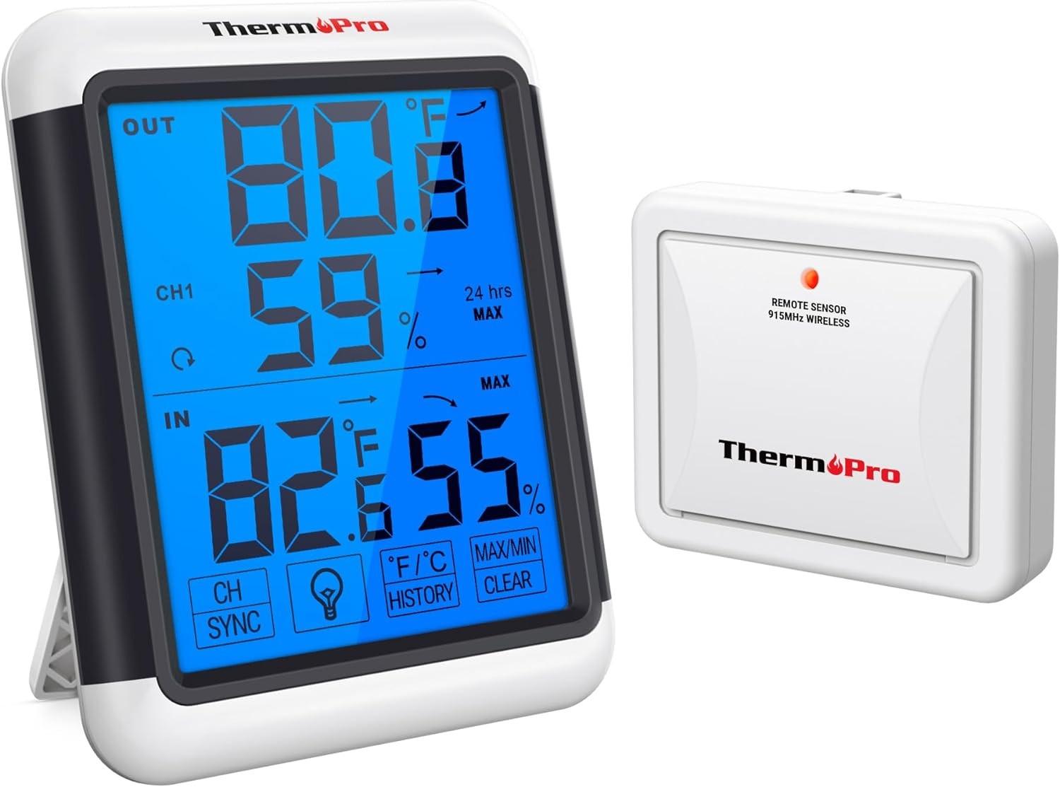 Thermopro TP65B Digital Wireless Hygrometer Indoor Outdoor Thermometer Wireless Temperature and Humidity Monitor with Jumbo Touchscreen and Backlight Humidity Gauge, 500Ft/150M Range