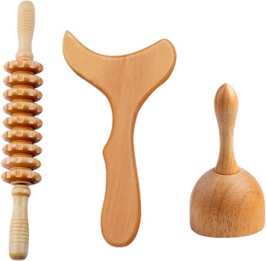 Wood Therapy Massage Tools 3 in 1 Lymphatic Drainage Massager Body Sculpting Tool Maderoterapia Kit Wood Therapy Tools Lymphatic Drainage Tool Wooden Swedish Cup Maderotherapy Colombiana