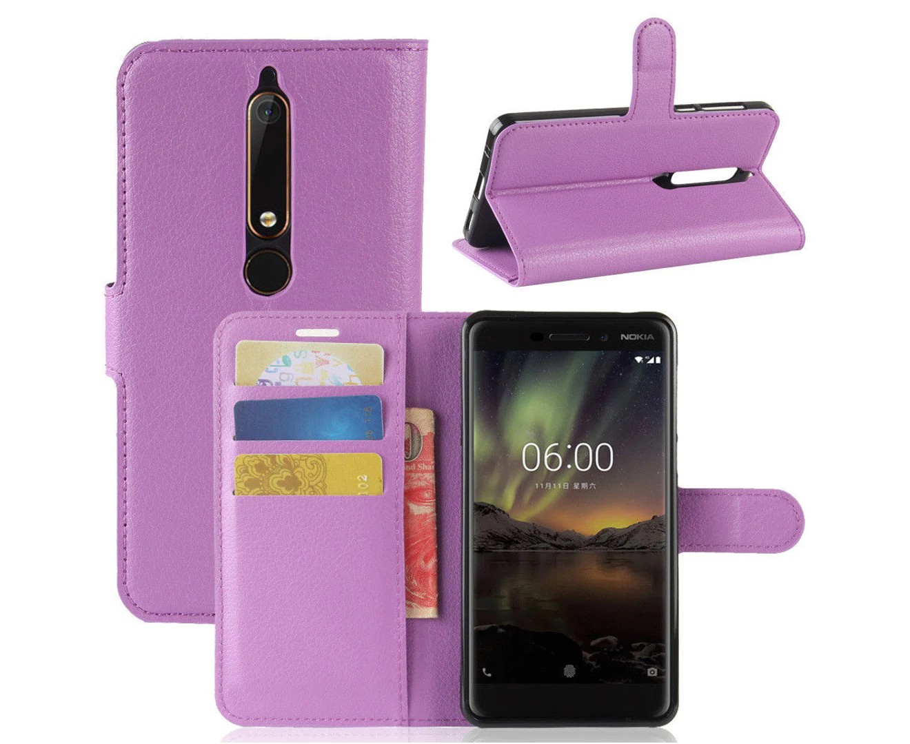 Purple Premium Leather Wallet Case Cover for Nokia 5.1 Plus