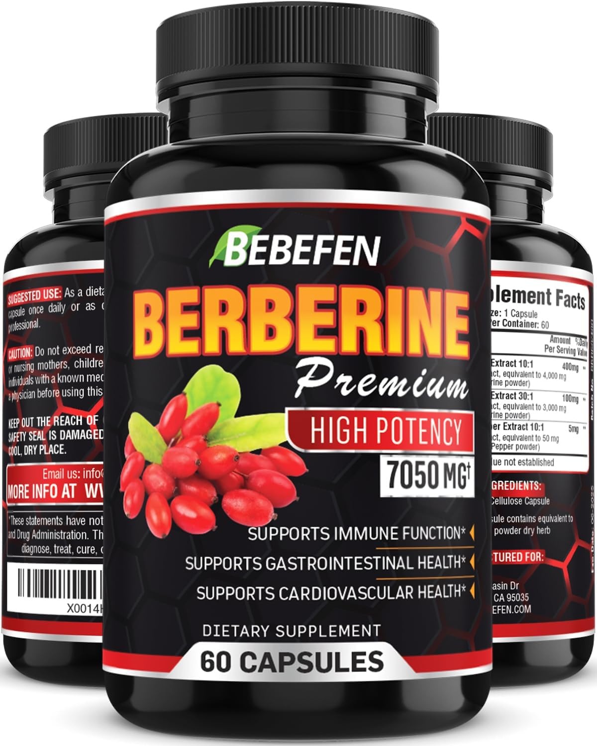 Berberine Extract Capsules – 7050Mg Formula Pills with Black Pepper Extract – Berberine Supplement for Supports Glucose Metabolism, Cardiovascular Heart, Immune Function – 2 Month Supply