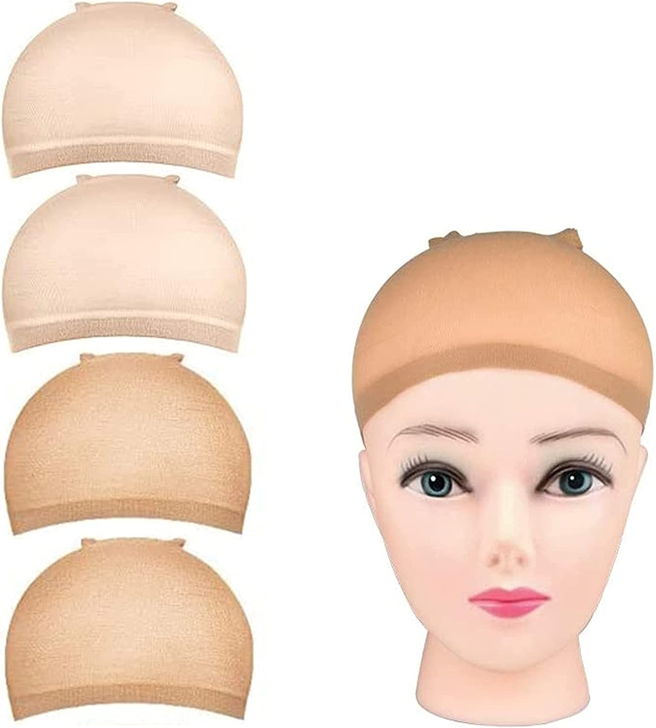 4 Pack Stocking Wig Caps, Reayou Nude Stocking Caps for Wigs, Stretchy Nylon Wig Caps for Women, Girls, Kids