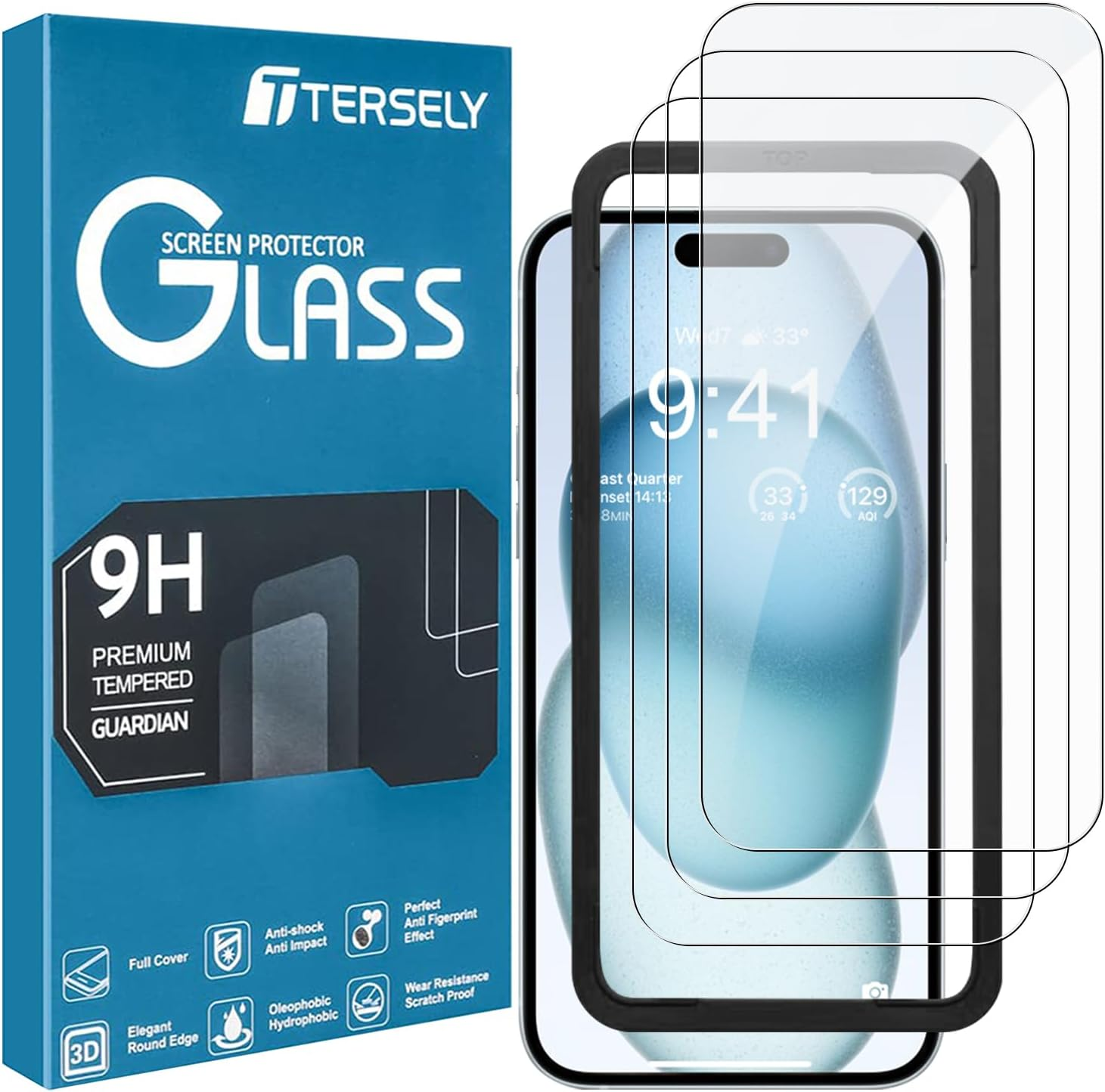 [3 Pack] T Tersely Screen Protector for Iphone 15 Plus(6.7 Inch), Tempered Glass with Installation Alignment Frame,Case Friendly