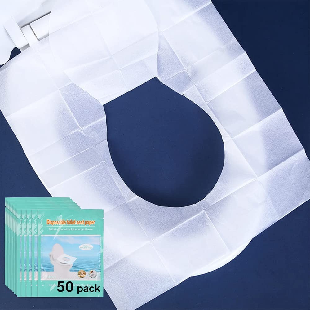 Toilet Seat Covers Disposable, 50-Count Flushable Paper Travel Toilet Seat Covers for Adults and Kids Potty Training, Great Biodegrable Accessories for Public Restrooms, Airplane, Camping