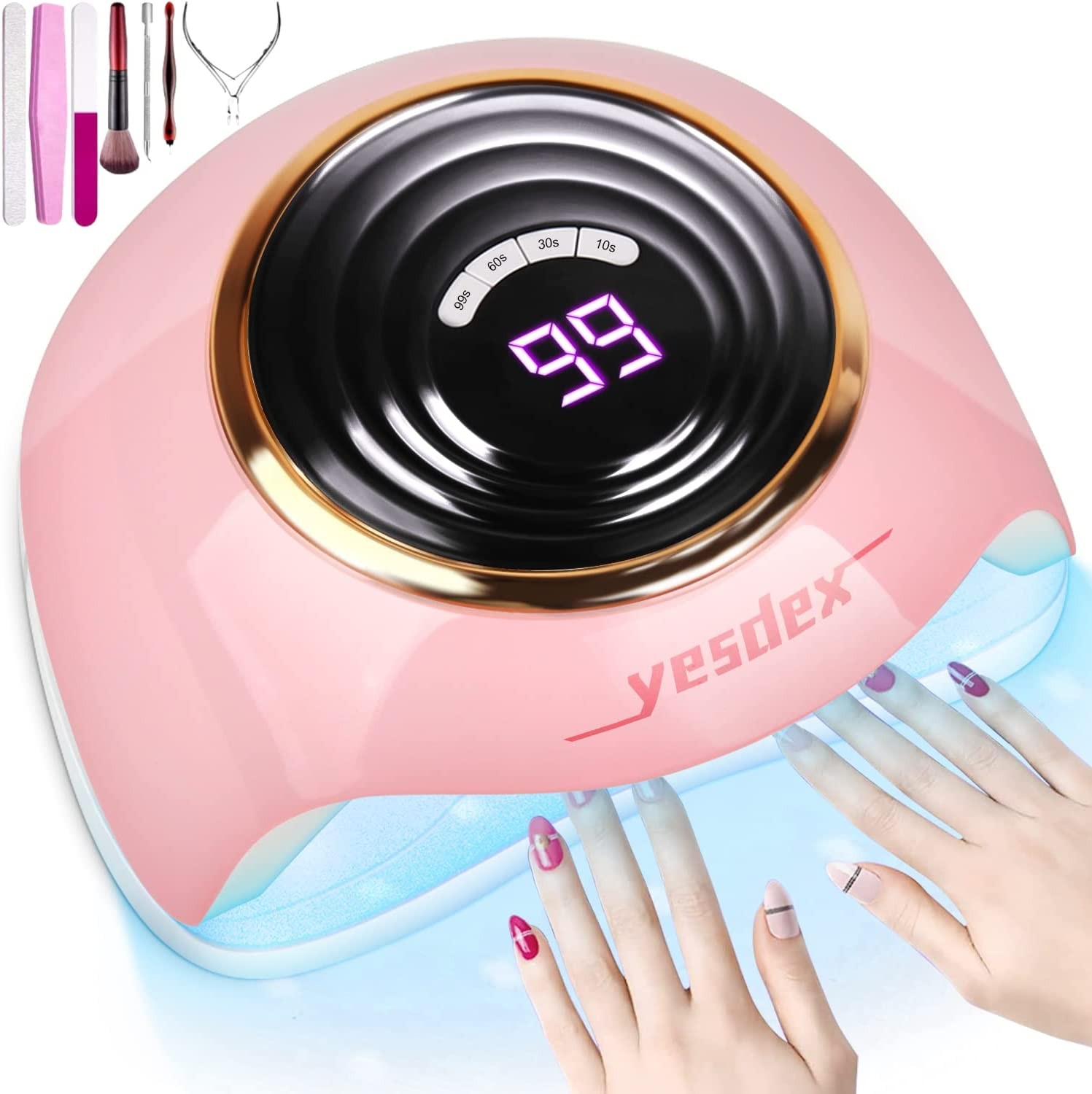 YESDEX UV Nail Lamp, 288W UV LED Nail Dryer, Professional Nail Lamp for Gel Polish, Ultra-Fast Gel Nail Dryer 63 LED UV Curing Lamp for Resin Curing & Gel Nail Dryer with 4 Timer Setting, Pink