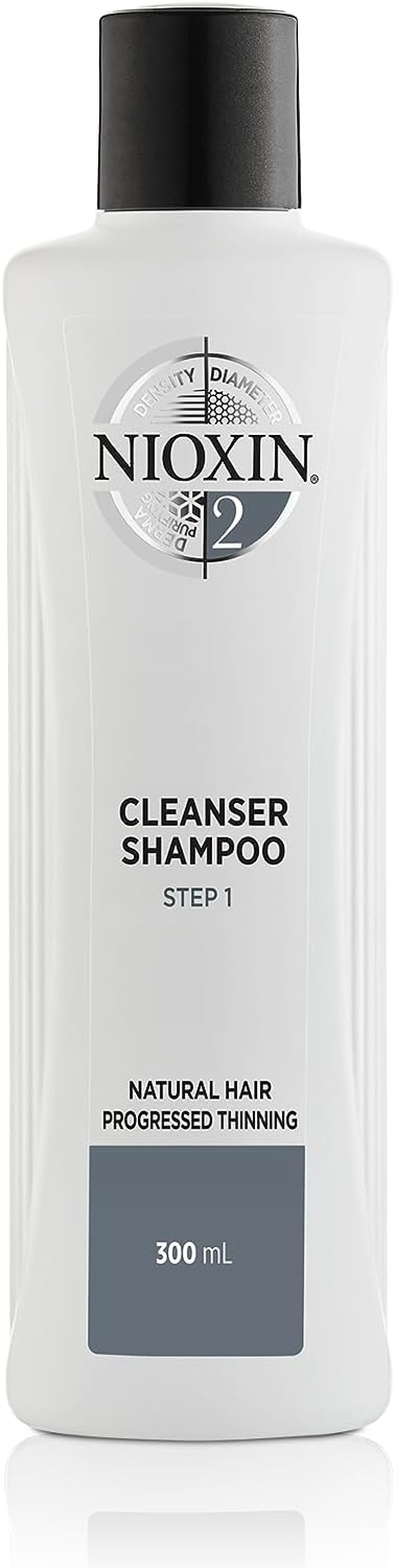 Nioxin System 2, Cleansing Shampoo with Peppermint Oil, Treats Sensitive Scalp & Provides Moisture, for Natural Hair with Progressed Thinning, 300 Ml