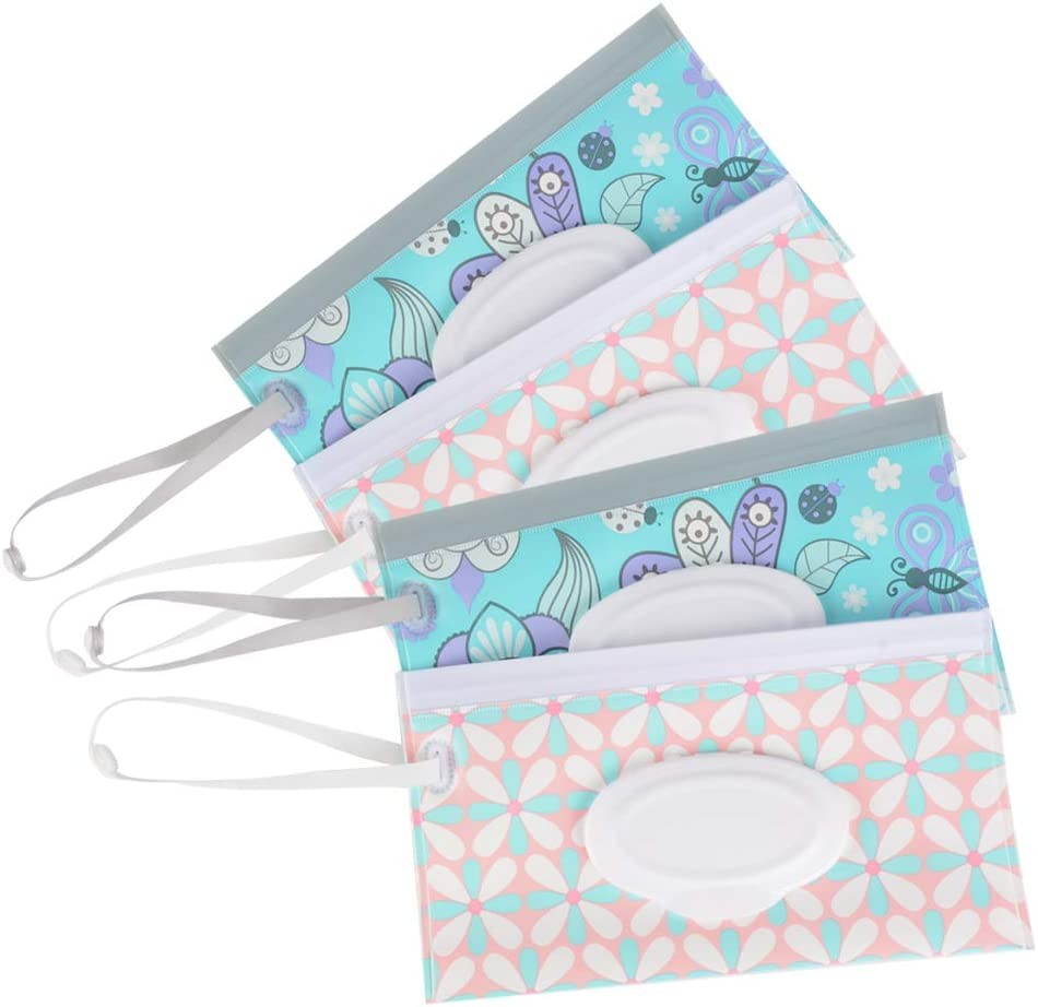 Venhoo Wet Wipe Pouch 4-Pack Reusable Refillable Clutch Baby Wipes Dispenser Holder Case-Keep Wet Wipes Moist- Eco Friendly Wipes Carrying Case for Travel-Pouch Carries 60 Wipes-Upgrade Version