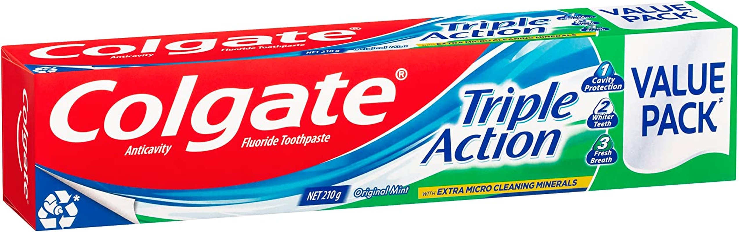 Colgate Triple Action Toothpaste, Value Pack 210G, Original Mint, with Extra Micro Cleaning Minerals