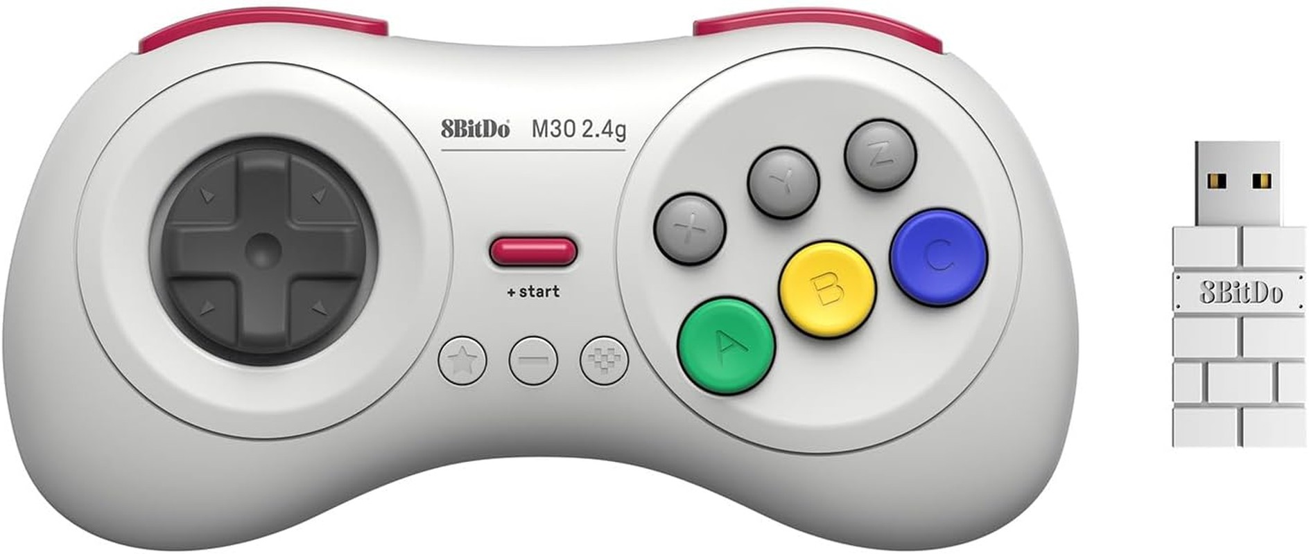 8Bitdo M30 2.4G Wireless Gamepad for Sega Genesis Mini and Mega Drive Mini and Switch with 6-Button Layout (White)