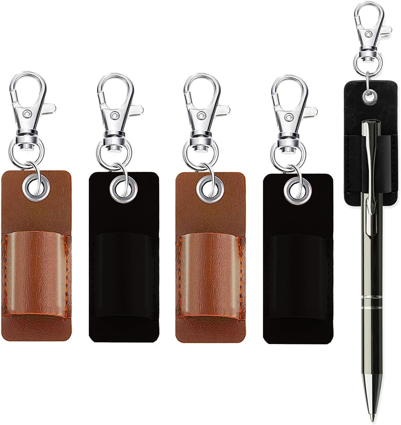 Portable Lanyard Pen Holder, 4 Pieces with Swivel Clasp Leather Badge  Pencil Holder Anti-Lost Pen Pouch Holder Organizer Pocket Ballpoint Pen  Protector for Badge Holder Neck Lanyard Keyring