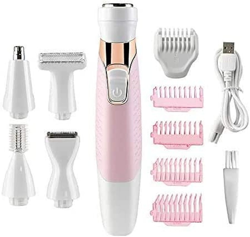 Geecol Electric Lady Shaver, 5-In-1 Painless Women Razors Bikini Trimmer Body Hair Remover for Legs Lips Underarms, Wet and Dry Painless, USB Rechargeable