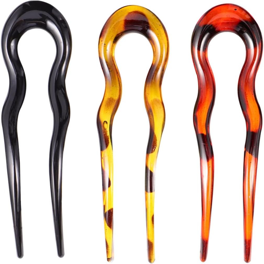 Minkissy 3Pcs U Shape Hairpin French Hairpins Plastic Hair Stick Hair Fork Tortoise Shell Hair for Women French Barrette Hair Clips