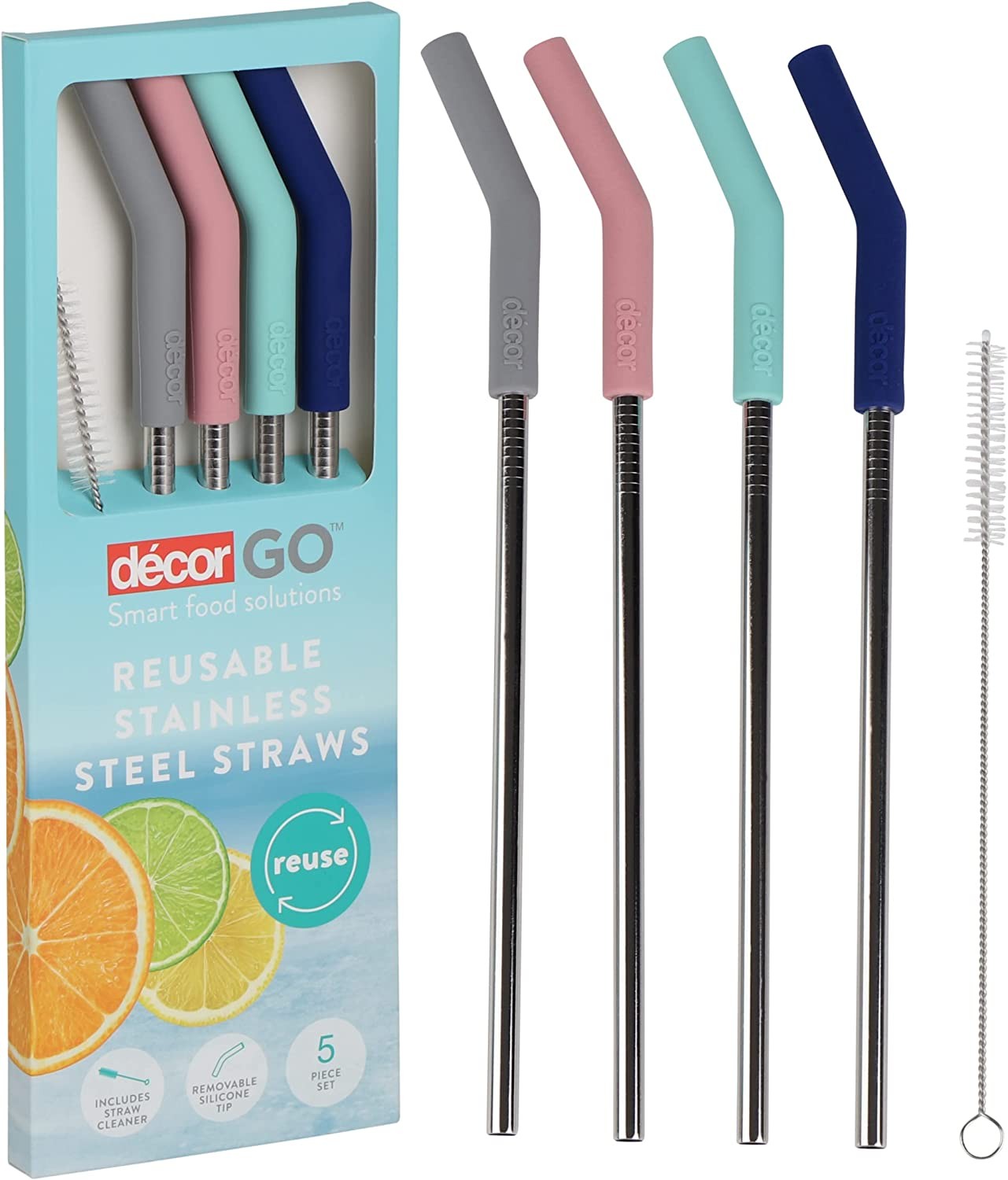 Decor Go Reusable Stainless Steel Straws Pack of 4 Pieces