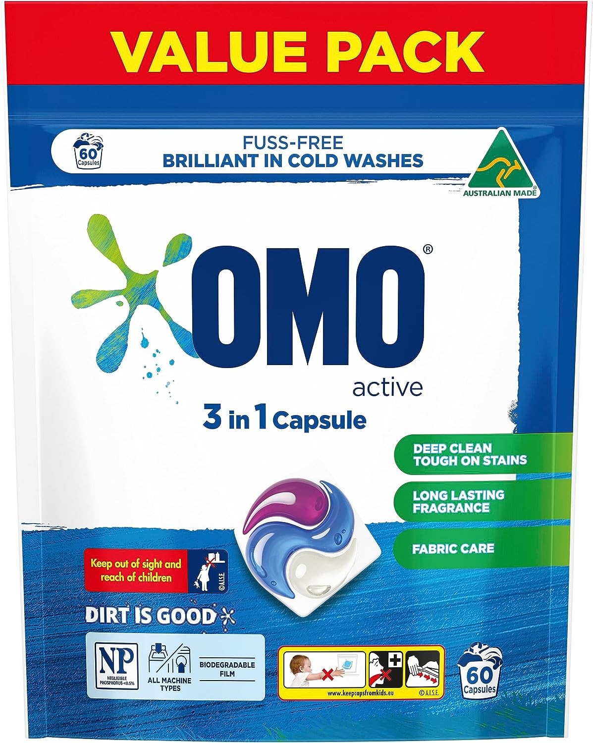 OMO Active 3 in 1 Laundry Capsules 60 Capsules