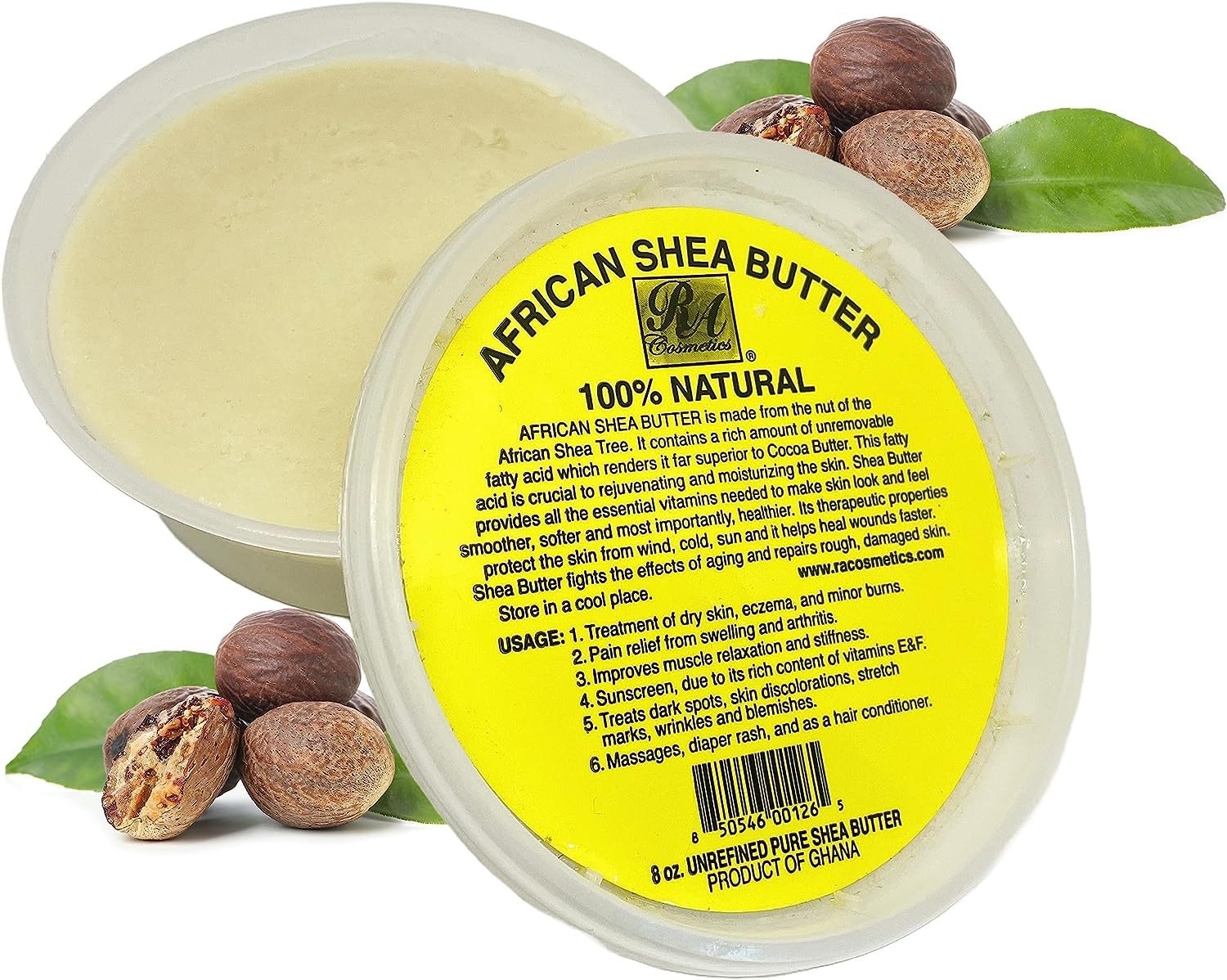 Real African Shea Butter Pure Raw Unrefined from Ghana Ivory 8Oz. Container