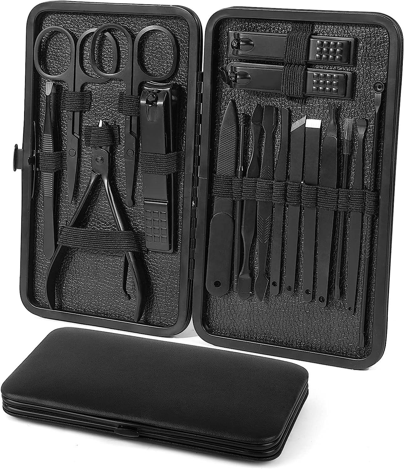 Manicure Set, 18 in 1 Professional Pedicure Kit Stainless Steel Personal Care Nail Kit Manicure Portable Nail Clipper Set Tools with Travel Case(Black)