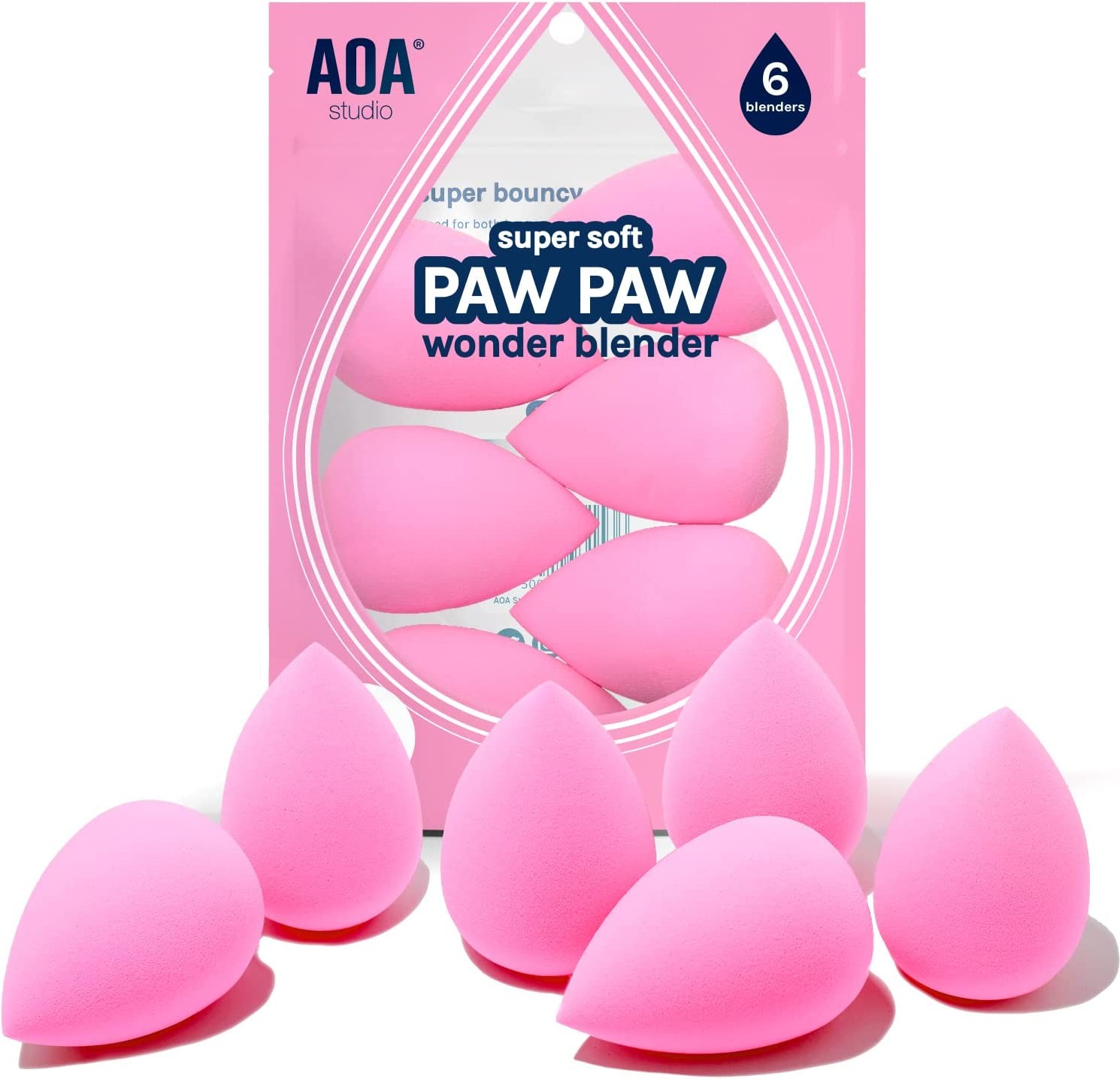 AOA Studio Collection Mini Makeup Sponge Set Makeup Blender Latex Free and High-Definition Set of 6 Makeup Blender for Powder Cream and Liquid, Super Soft Wonder Blender Beauty Cosmetic 3 Tear Drop + 3 Beveled Shape (Pink)…