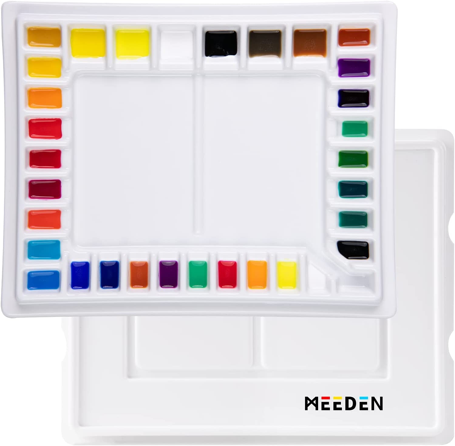 MEEDEN 33-Well Large Ceramic Watercolour Palette with Lid, Porcelain Paint Palette for Watercolor,Acrylic,Gouache (13.5” X 10.8” / 34 X 27 Cm)