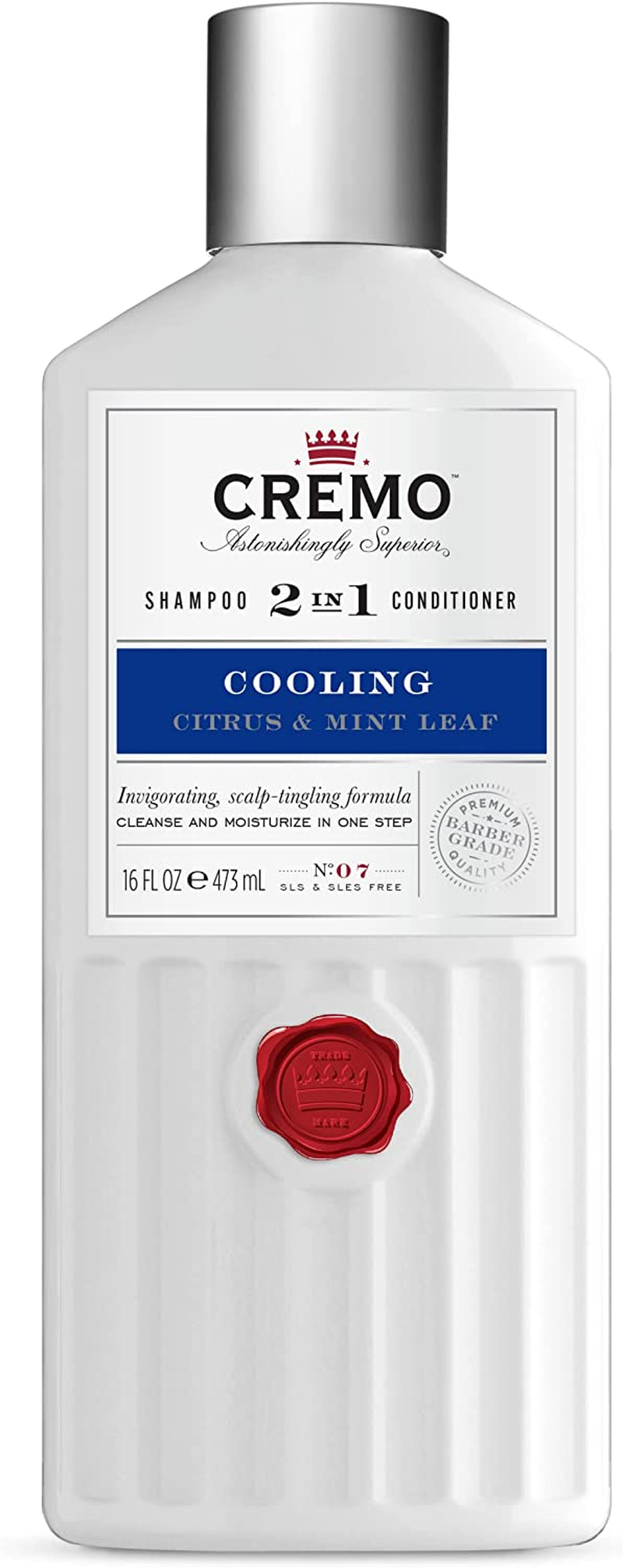 CREMO – Barber Grade 2 in 1 Shampoo & Conditioner for Men | Cooling Citrus & Mint Leaf | 473Ml