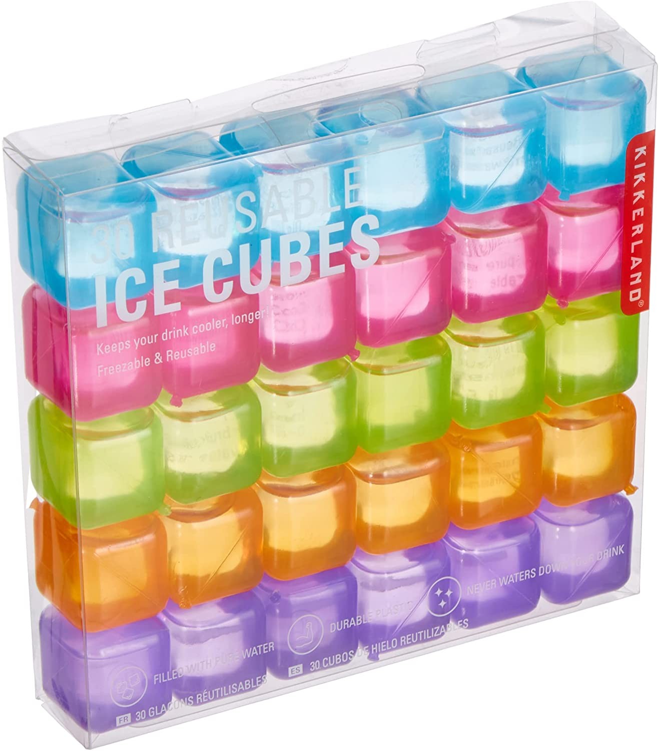 Kikkerland Reusable Ice Cubes, Set of 30, Blue/Pink/Green/Orange/Purple, 16.3 X 2.8 X 13.8 Cm