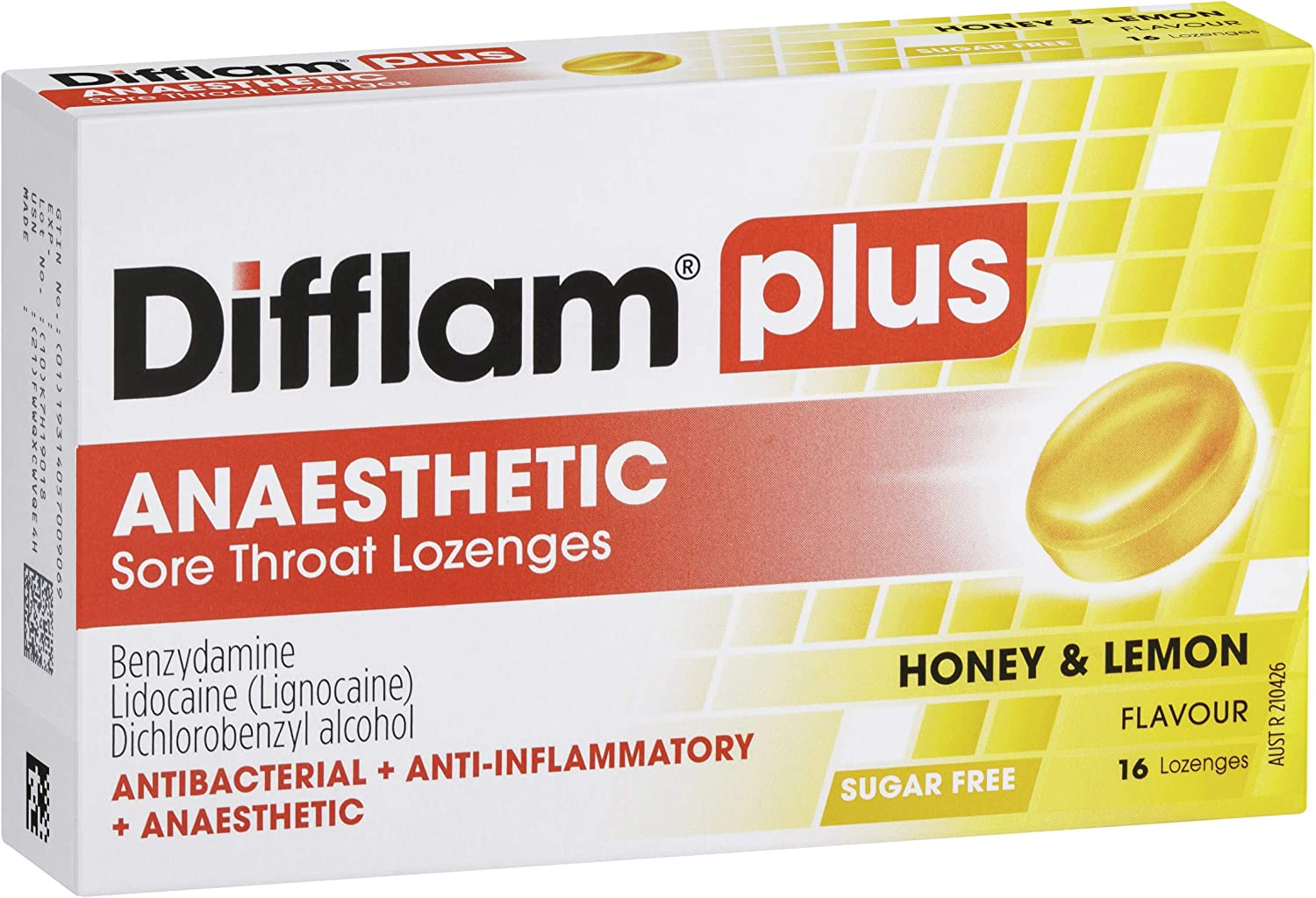 Difflam Difflam plus Anaesthetic Sore Throat Lozenges,, Honey and Lemon 16 Count