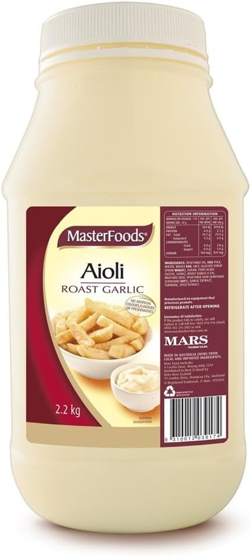 Masterfoods Roast Garlic Aioli Salad Dressing 2.2 Kg Jar