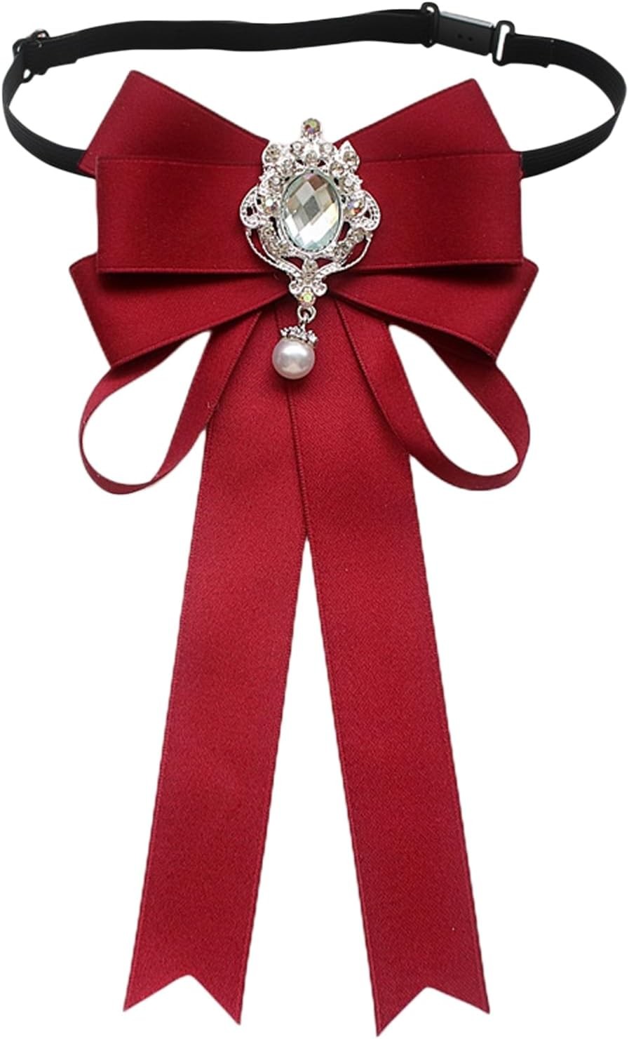 CENZICOM Women Bowknot Rhinestone Ribbon Bow Brooch Pre-Tied Neck Tie Party Wedding Christmas Gifts Ceremony