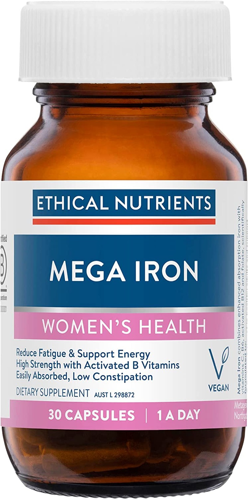 Ethical Nutrients Mega Iron with Activated B Vitamins, 30 Capsules