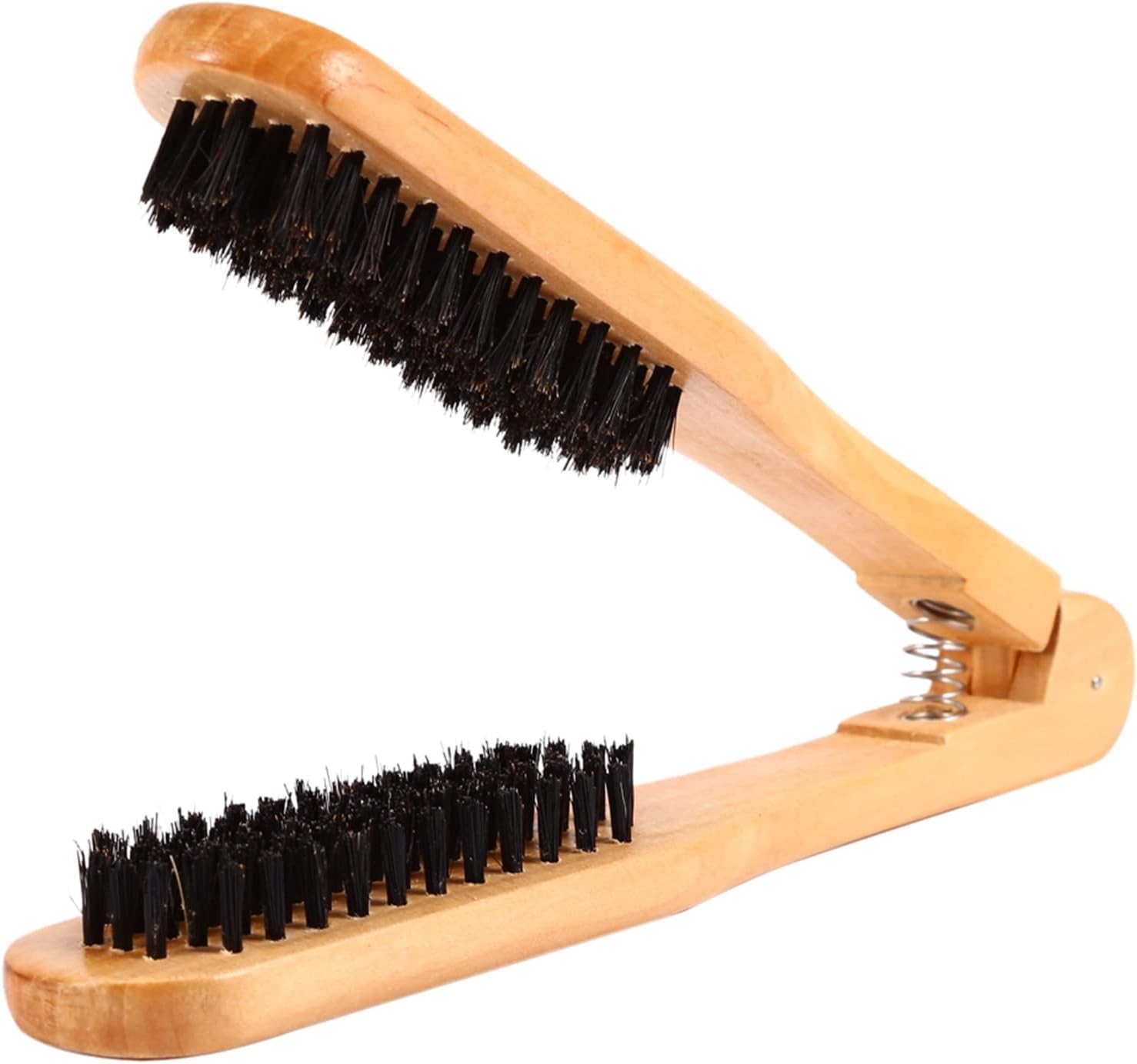 Double Brushes Comb Hairdressing Hair Straightener Boar Bristles Clamp Wooden anti Static Double Sided Brush Hair Straightener Brushes Comb Clamp Hair Brush for Hair Styling Straightening Alvinlitehome