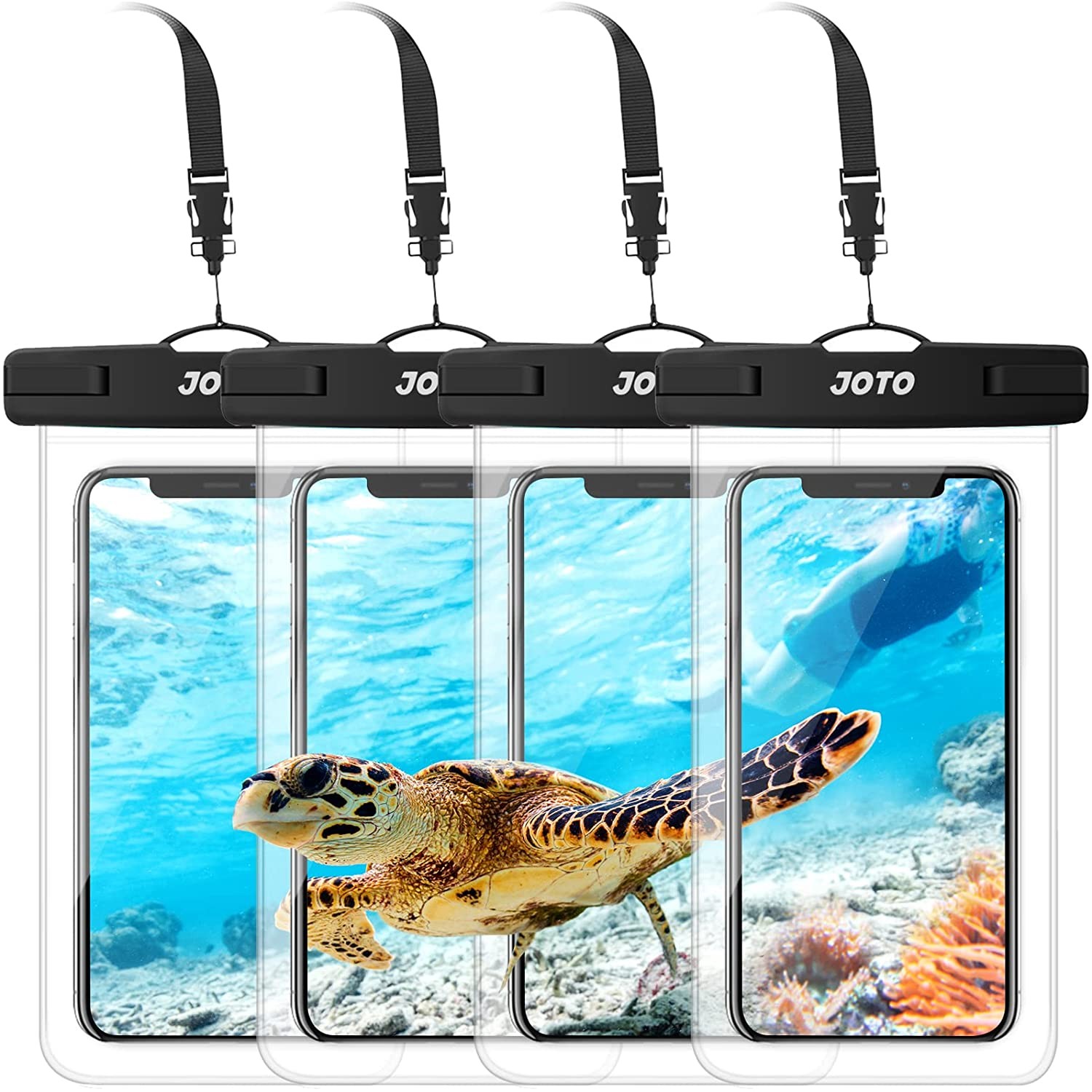 JOTO Universal Waterproof Pouch Phone Dry Bag Underwater Case for Iphone 14 13 12 11 Pro Max Mini Xs XR X 8 7 6S plus SE, Galaxy S21 S20 S10 plus Note 10+ 9, Pixel 4 XL up to 7″ -4 Pack,Clear