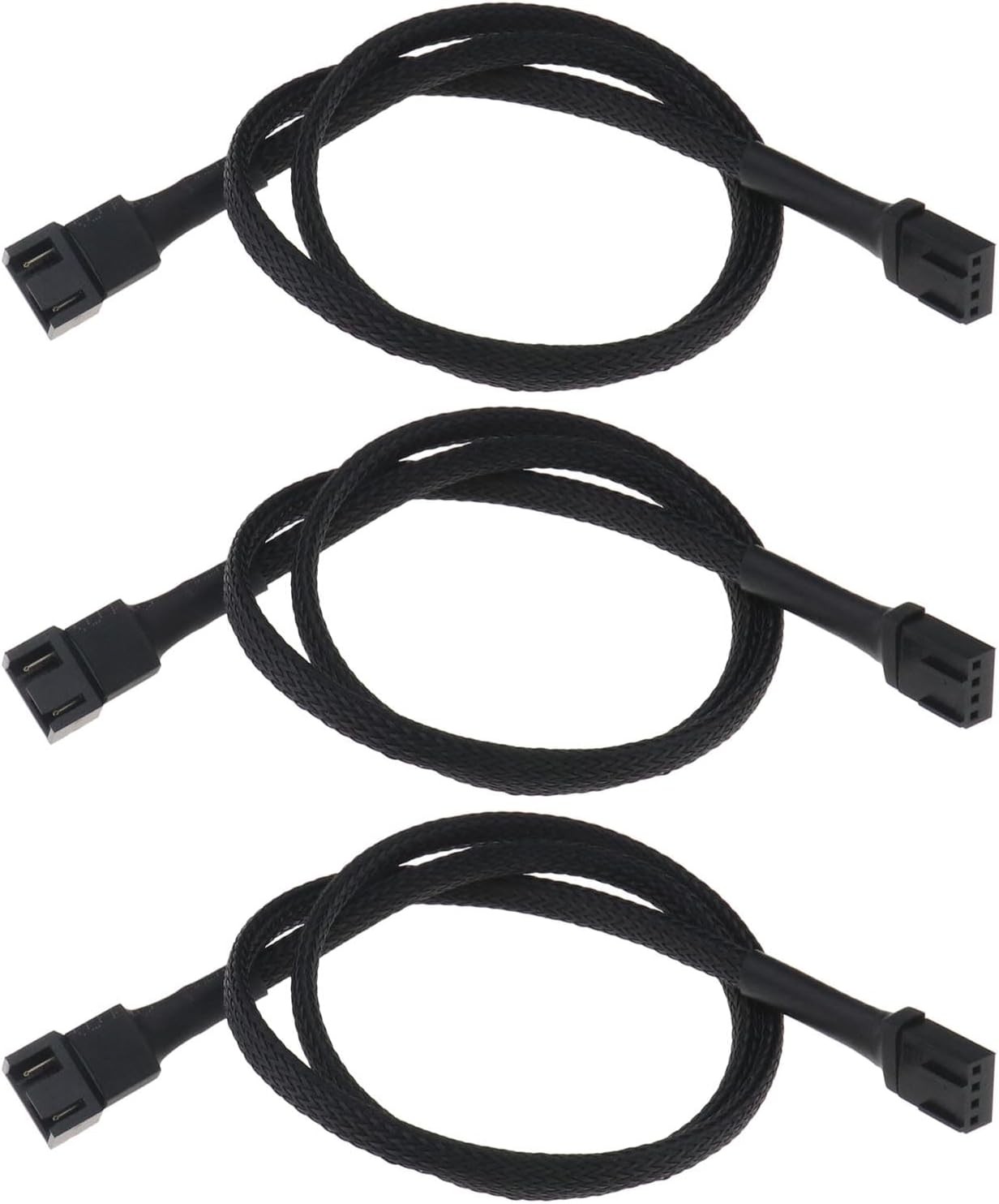 3PCS 4-Pin Fan Extension Cables Compatible with 3 Pin and 4 Pin PMW Fan Connector 60Cm 24AWG Nylon Braid Male to Female Extending Fan Cable