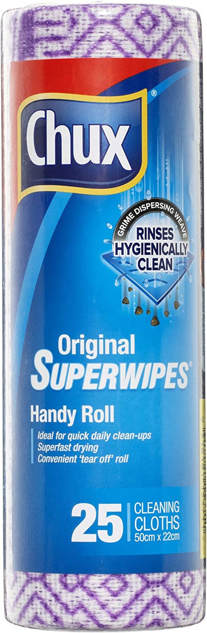 Chux Original Superwipes Handy Roll, Superfast Drying and Ideal for Everyday Use, 25 Count