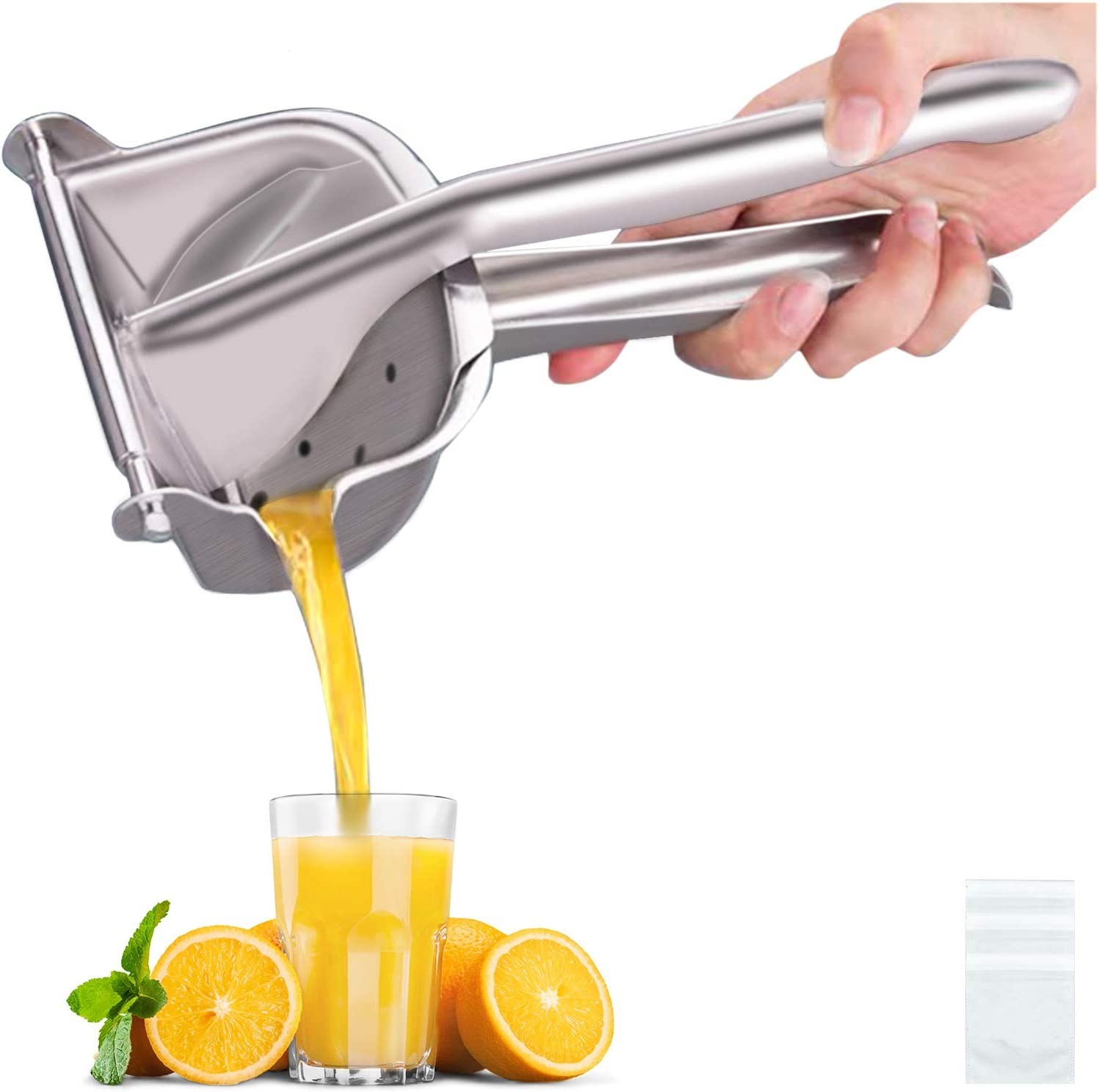 Real Stainless Steel Lemon Squeezer Citrus Juicer Hand Press Heavy Duty Manual Squeeze Juice Extractor Maker Orange Lime Grapefruit Presser – Bonus 50 Pcs Filter Bags