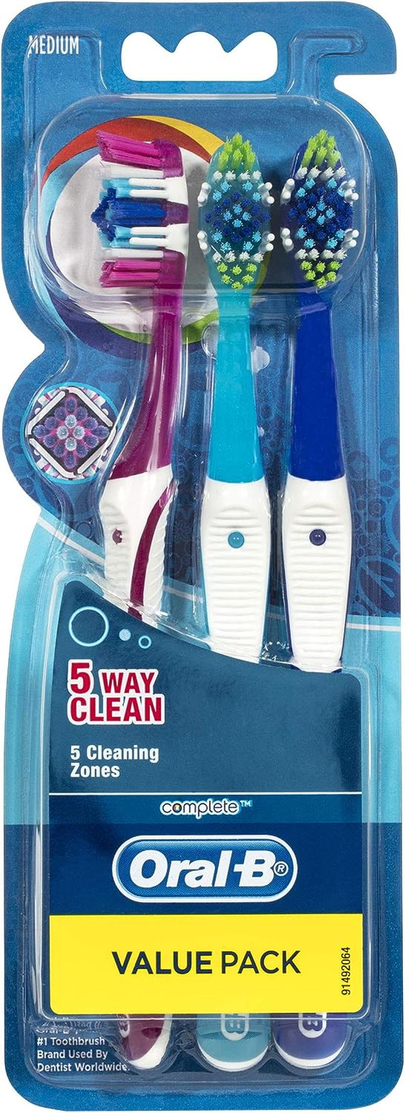 Oral-B Complete 5 Way Clean Toothbrush Medium 3 Pack