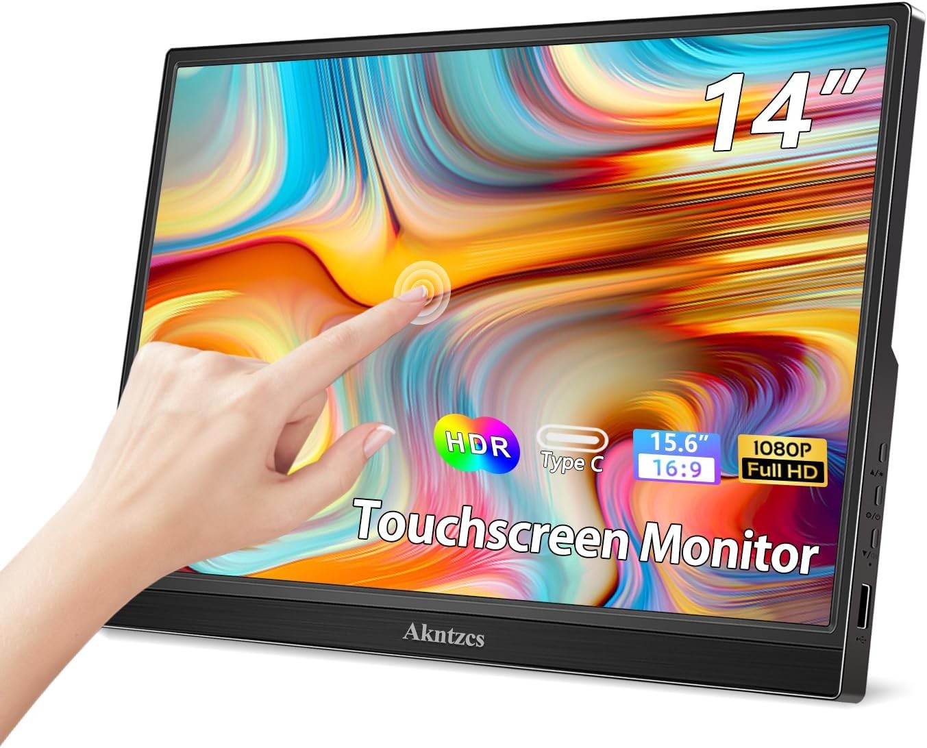 Touchscreen Portable Monitor, 14 Inch 1920X1080 USBC Monitor IPS 16:9 PC Display, HDMI USB Typec HDR External Monitor for PC Laptop Phone Xbox, Built-In Stand&Speakers