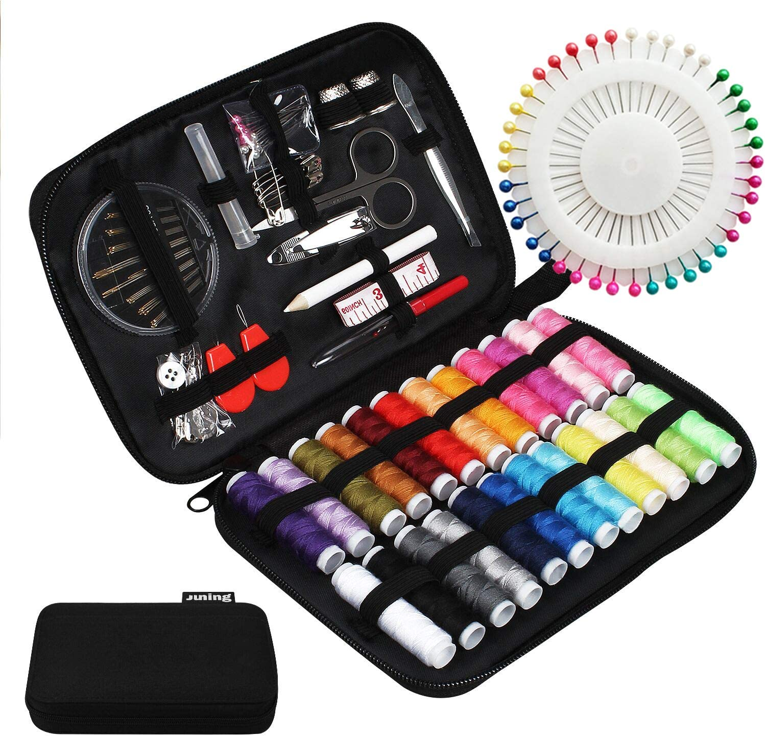 Juning Sewing Kit with 130 Sewing Accessories, 24 Spools of Thread – 100 M Large Format Premium Sewing, Complete Sewing Kit for Beginners, Travelers, Relatives and Friends (A-Normal)