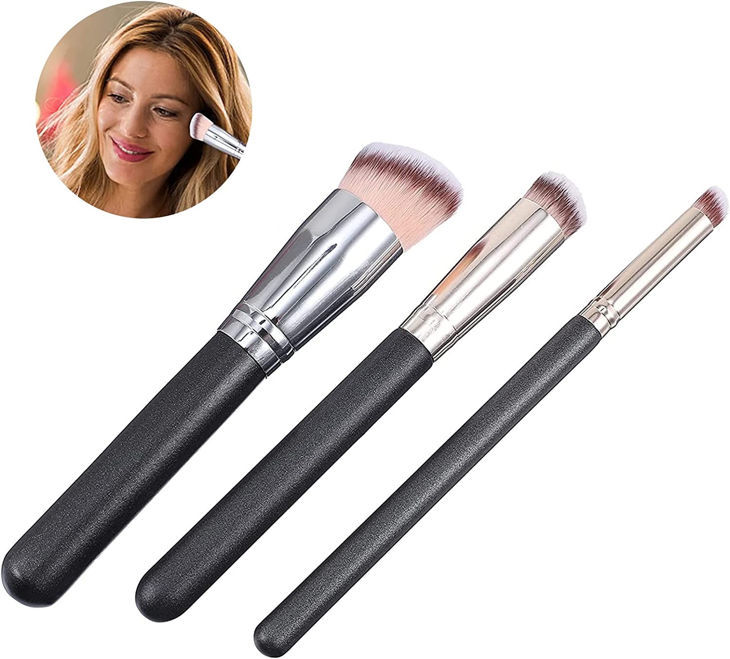 3Pcs Foundation Concealer Brush Set – Slanted Foundation Brush for Liquid Makeup, Angled Cream Foundation, under Eye Concealer Brush, Nose Contour Brush, Small Makeup Foundation Brushes Set for Blending Cream Powder Buffing Stippling