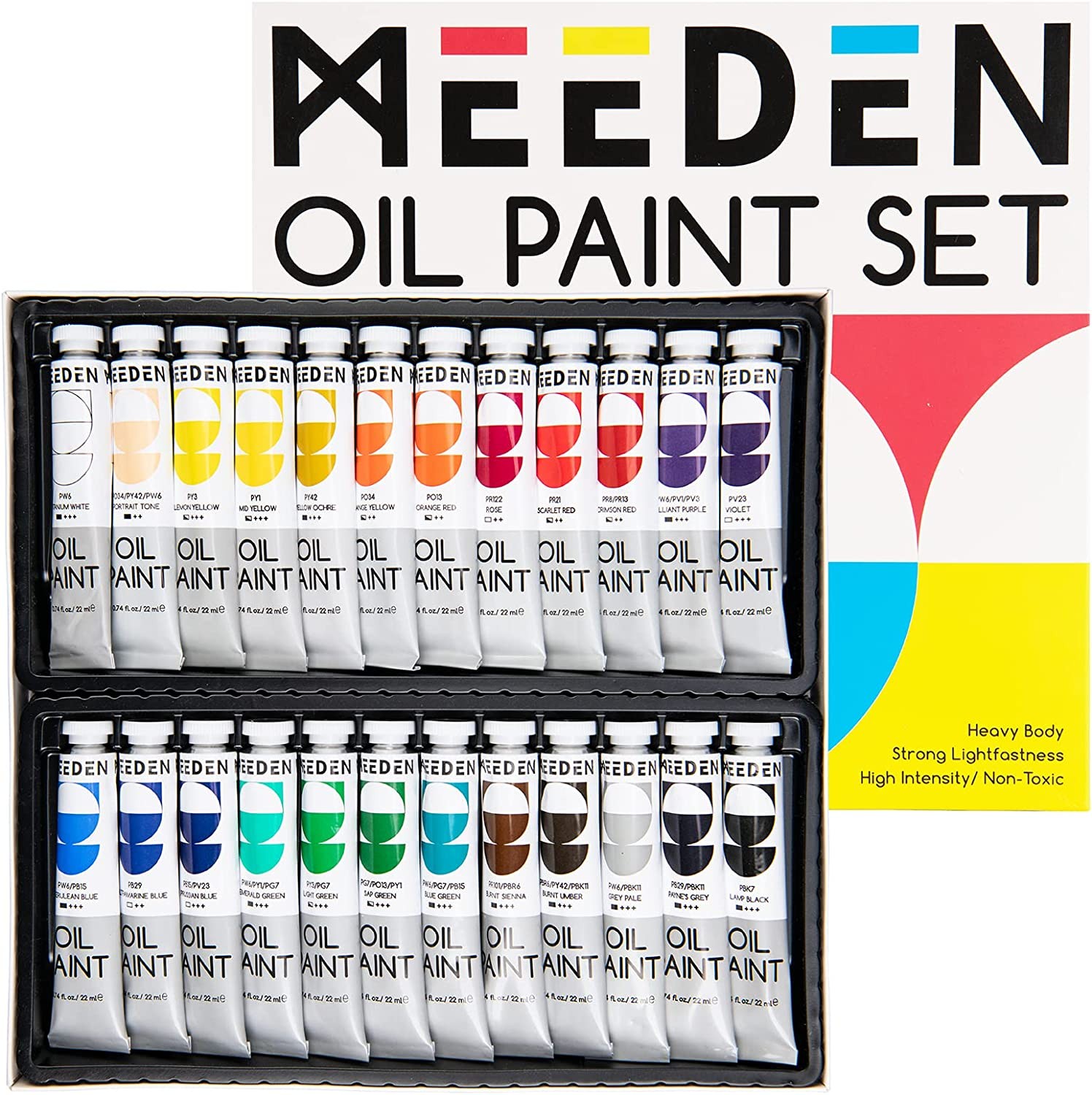 MEEDEN Oil Paint Set, 24 Colors X 22Ml/0.74Oz Tubes, Non-Toxic Oil Based Paints for Canvas Painting, Rich Pigment, Art Supplies for Artist, Kids, Beginners, Oil Painting Supplies for Adults