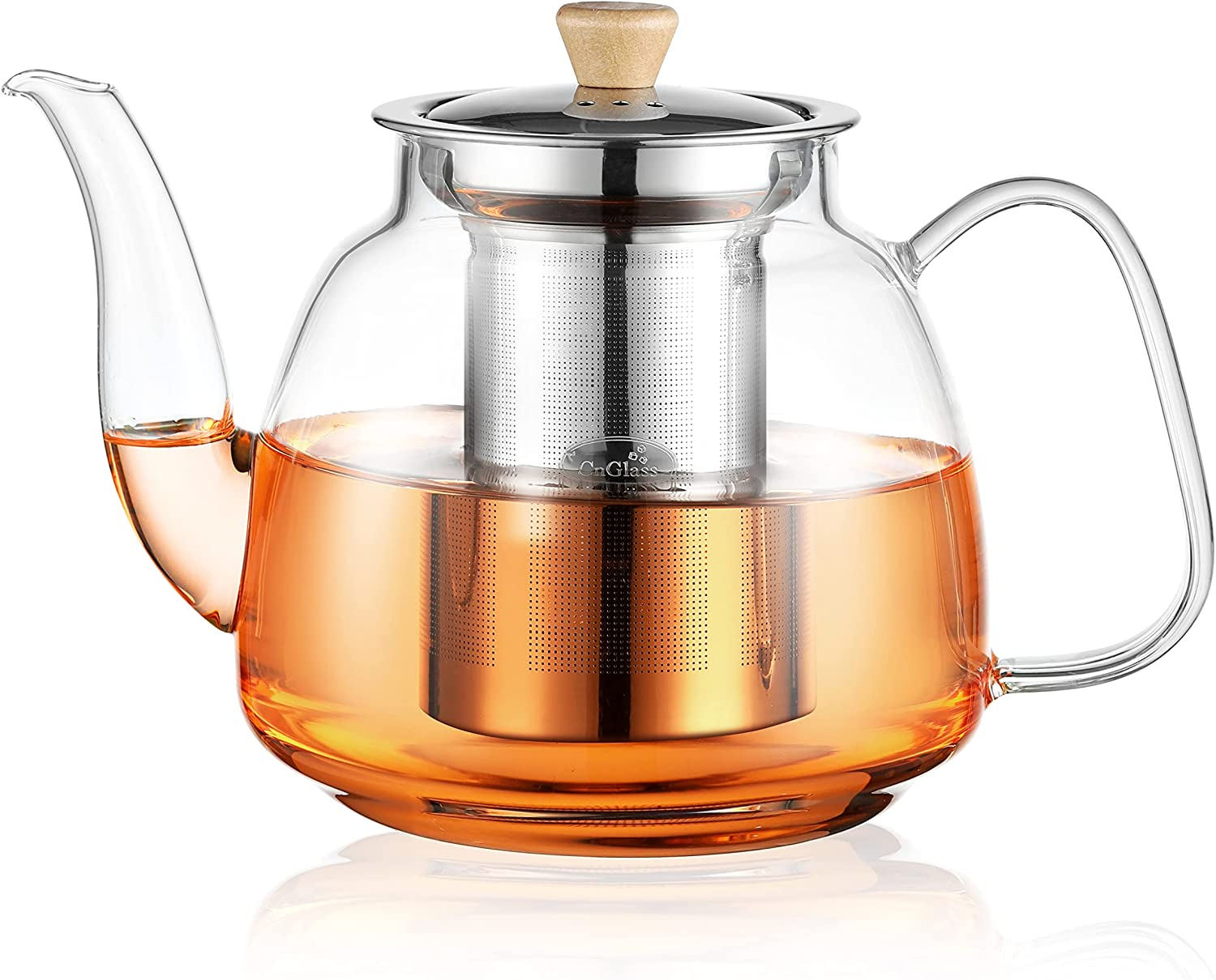 CNGLASS 1100Ml Glass Teapot with Infuser Clear Glass Tea Kettle with Removable Stainless Steel Strainer Stovetop Safe Glass Teapot for Blooming and Loose Leaf Tea eMEGA Australia