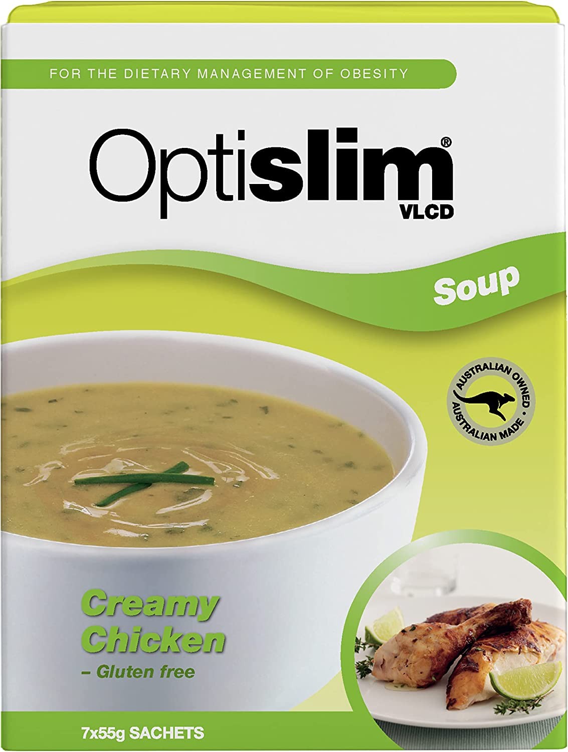 Optislim VLCD Soup – High Pure Protein, Low Carb Healthy Diet Soup Powder, High Calcium, Gluten Free, with 25 Vitamins and Minerals – 7 X 55G – Creamy Chicken