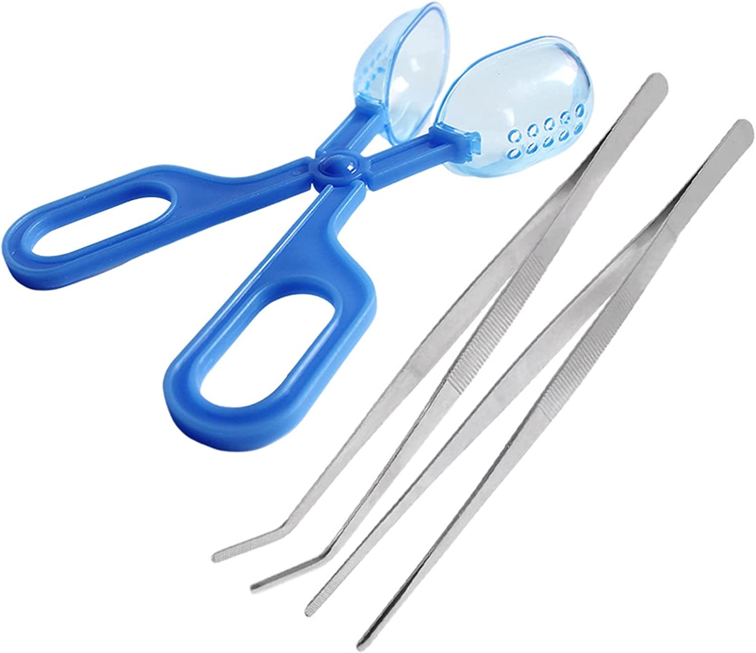 Supkeyer 3In1 Feeding Tool Reptile Feeding Tongs Cricket Clamp Bug Scooper, Cleaning Supplies Scooper+ 2X Tweezers for Reptile, Hedgehog, Hamsters, Guinea Pig,Lizard, Spider Bearded Dragon (Blue)