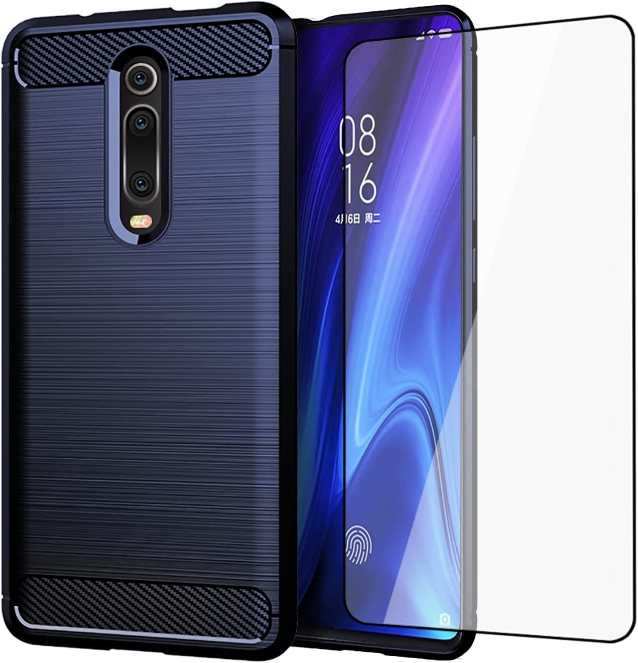 Asuwish Phone Case for Xiaomi Mi 9T/Mi9T Pro/Redmi K20/Redmik20 Pro with Tempered Glass Screen Protector Cover and Slim Thin Soft TPU Cell Accessories Protective Mi9Tpro Women Men Carbon Fiber Blue