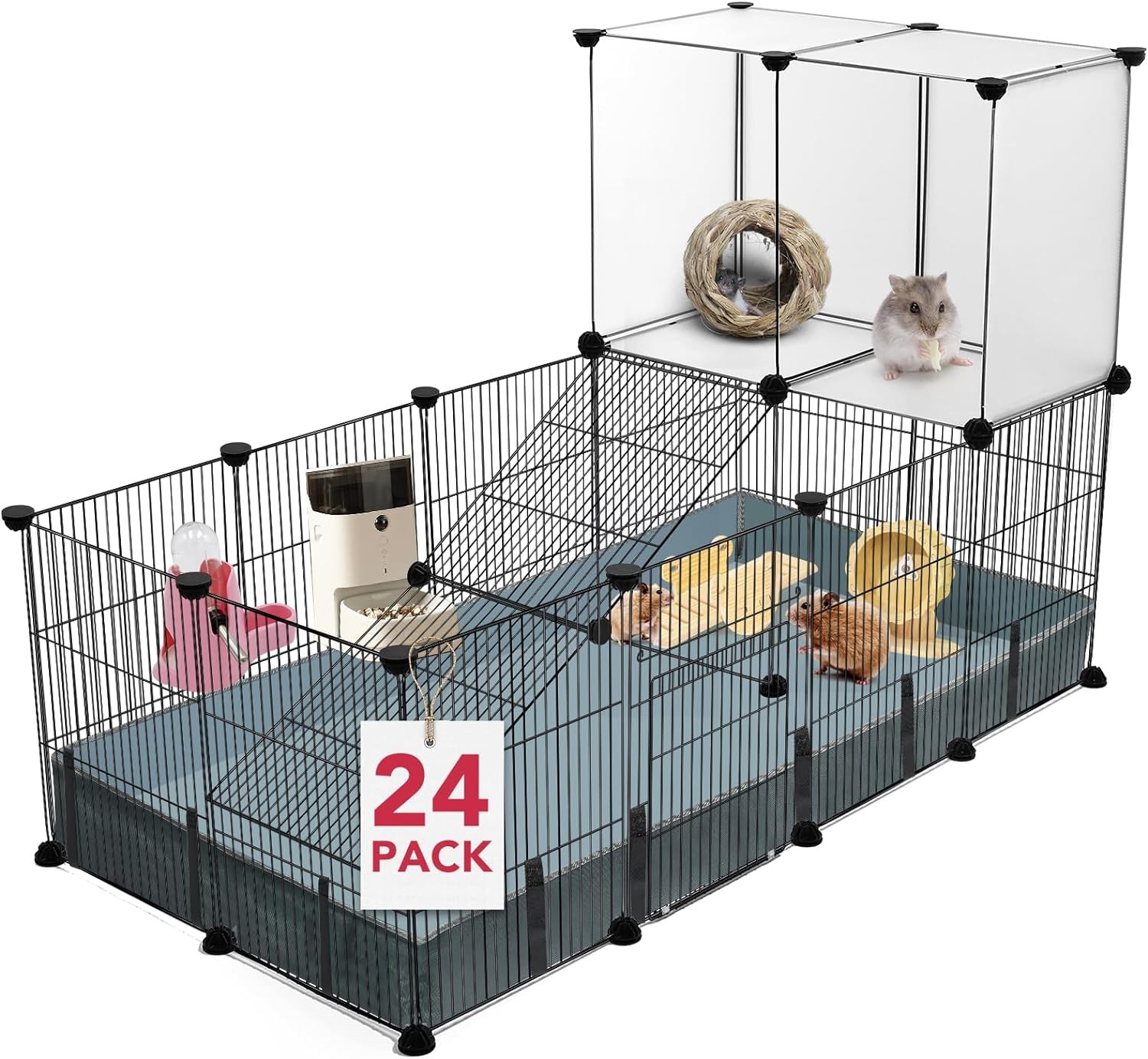 VISCOO 24 Panels Small Animal Pet Playpen,72″ X 24″ X 16″ Small Animal Cage,Expandable C&C Cage for Guinea Pigs, Metal Grids Hedgehog Cage Guinea Pig Cages,Rabbit Cage Indoor with PVC Waterproof Mat