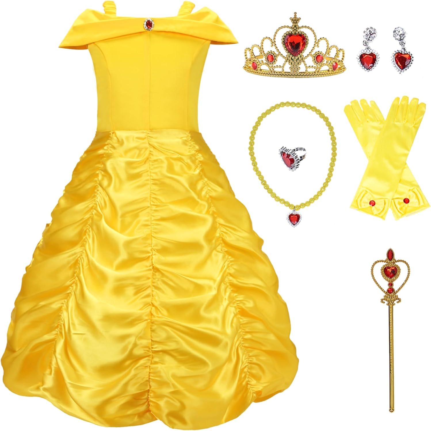 NALIGO Girls Princess Dress up Costume Christmas Cosplay Fancy Dress off Shoulder Layered Yellow Dresses with Accessories