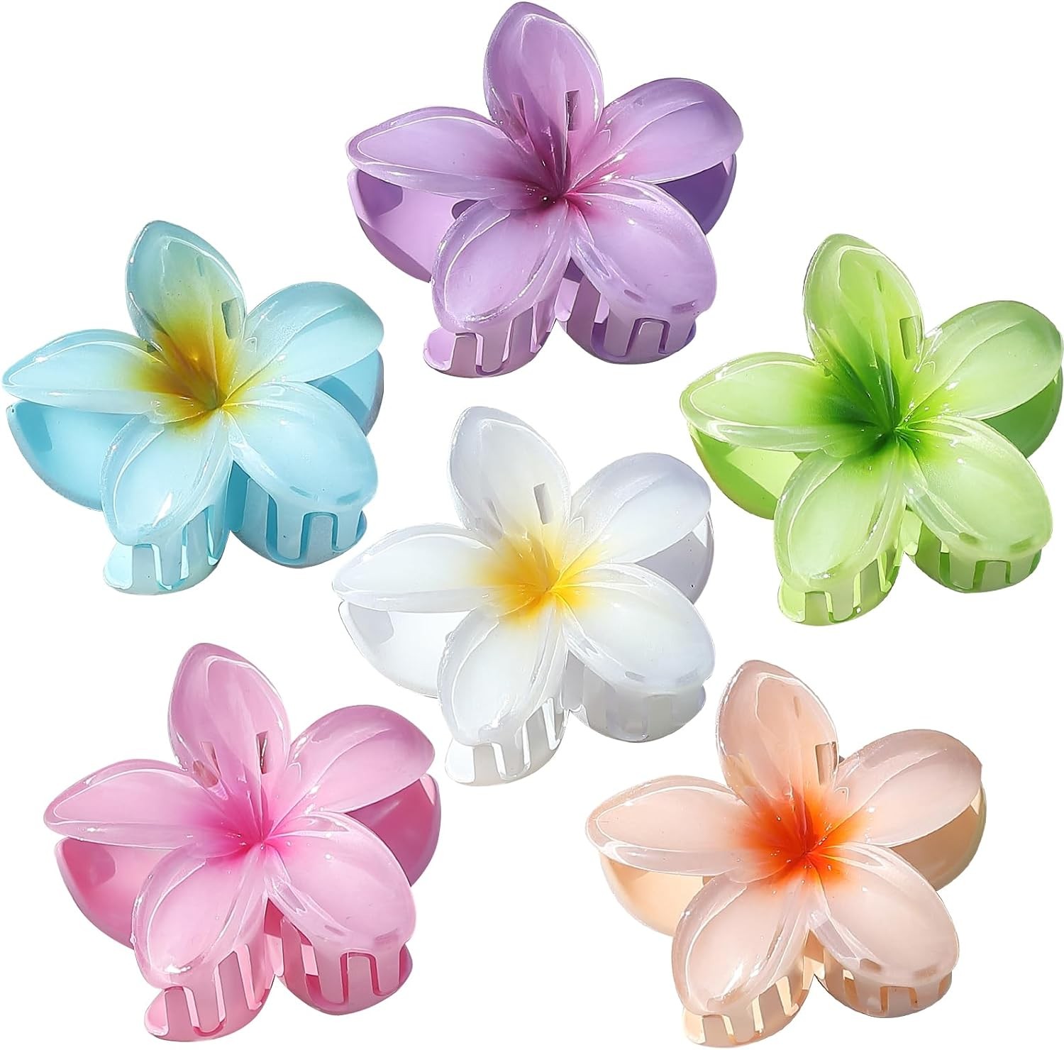 Sisiaipu Hawaiian Flower Hair Clips for Women 6 Pack Flower Hair Claw Clips Plumeria Claw Clips for Thin Hair Large Claw Clips for Thick Hair Beach Tropical Hair Accessories for Girls -Hawaii