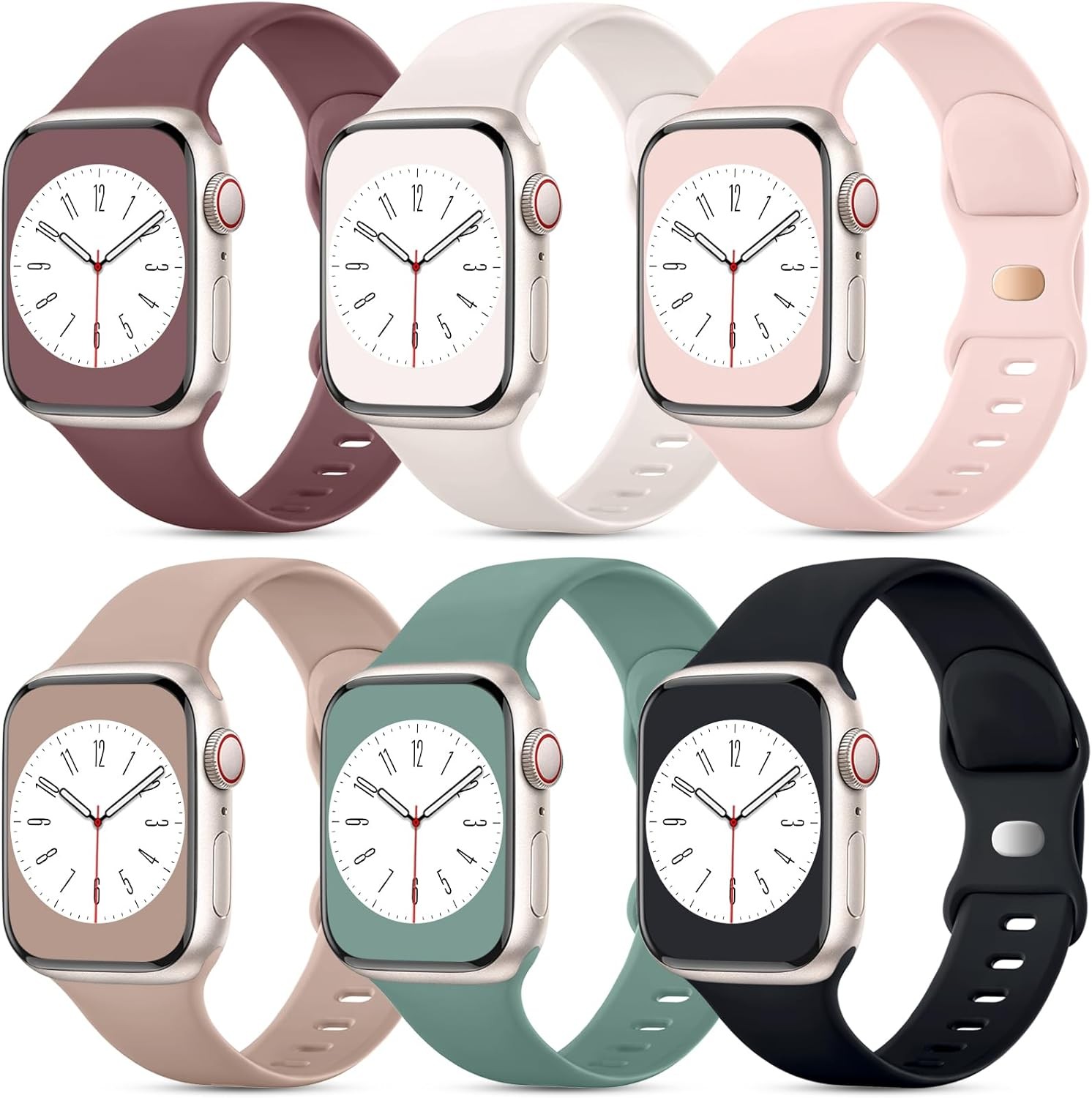 6 Pack Silicone Bands Compatible with Apple Watch Band 40Mm 41Mm 38Mm for Women Men, Soft Breathable Replacement Sport Straps for Iwatch Apple Watch Ultra 2 SE Bands Series 9 8 7 6 5 4 3 2 1, Style A