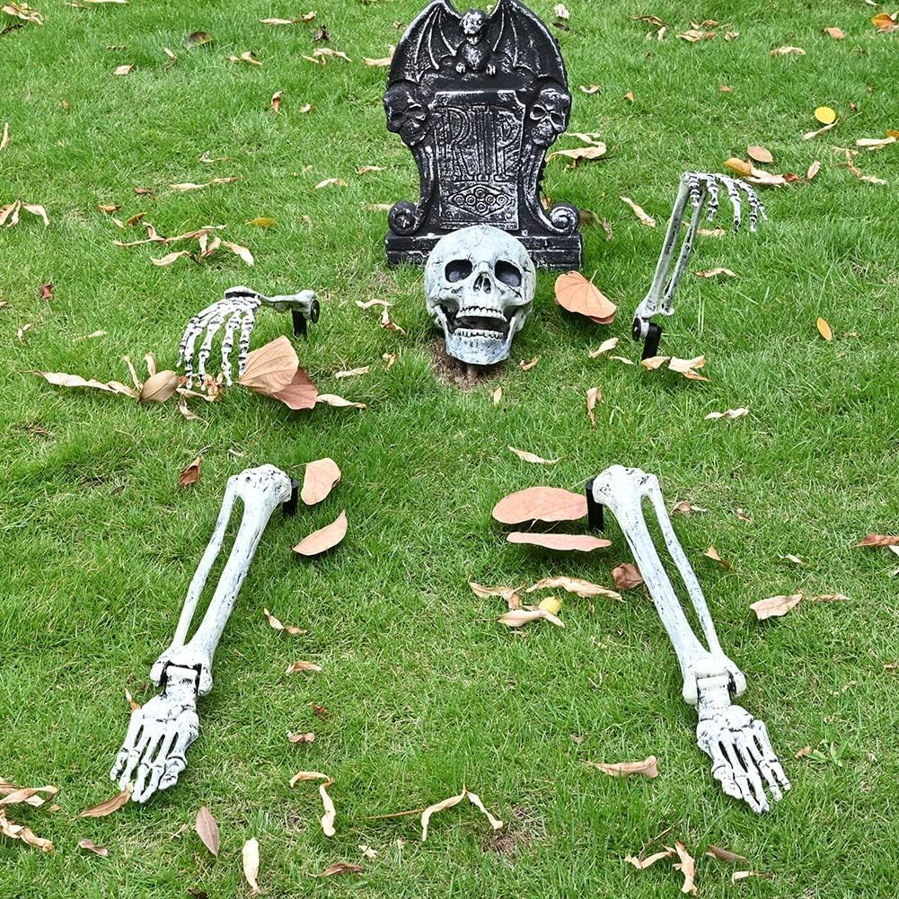 Halloween Realistic Skeleton Stakes Decorations Creepy Hands Arms Bones Decor for Lawn Stakes Garden Halloween Skeleton Decoration (Grey (5 Pcs))