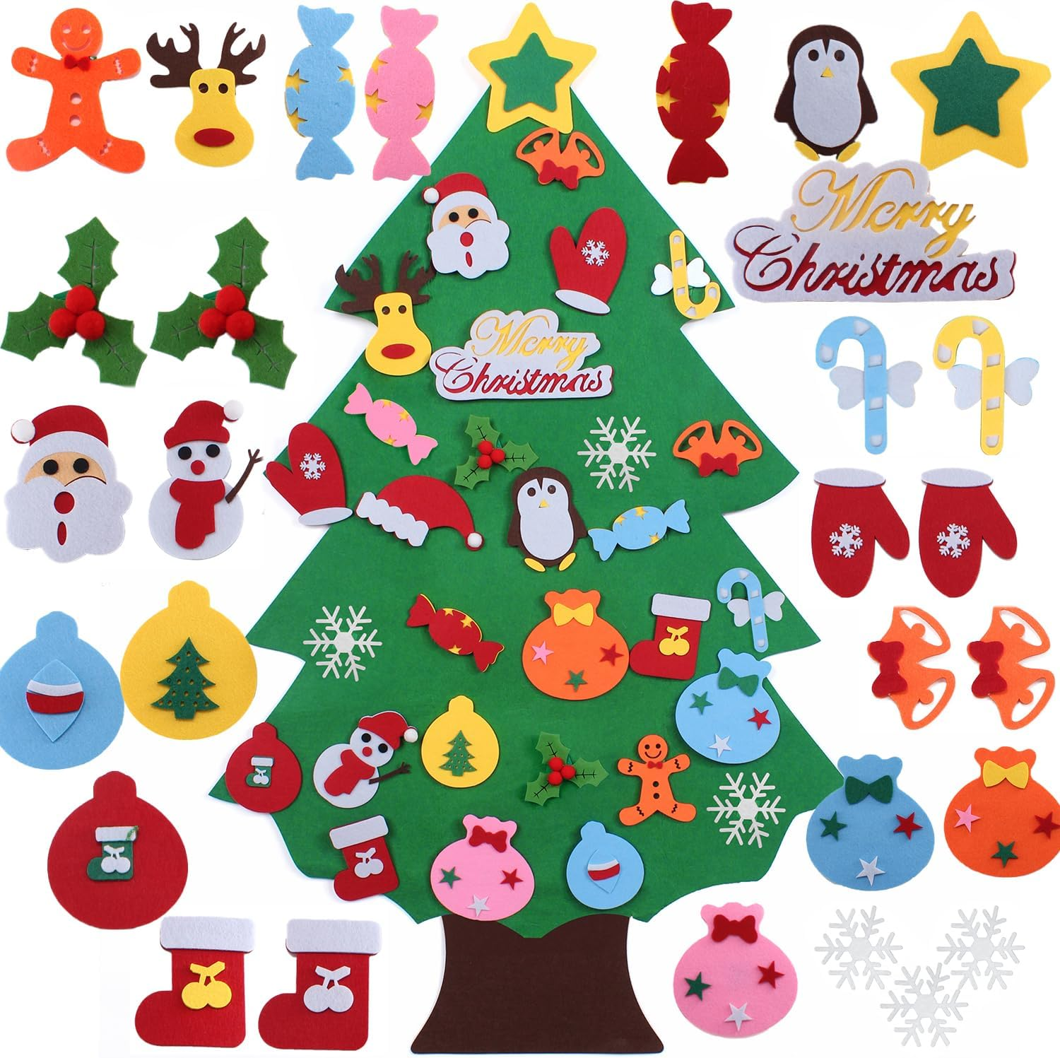 H HOME-MART DIY Felt Christmas Tree with 30Pcs Detachable Ornaments, 3 Ft Xmams Tree for Kids New Year Party Decor Supplies Indoor Wall Hanging Decorations Childrens Toddler Gifts Party Supplies